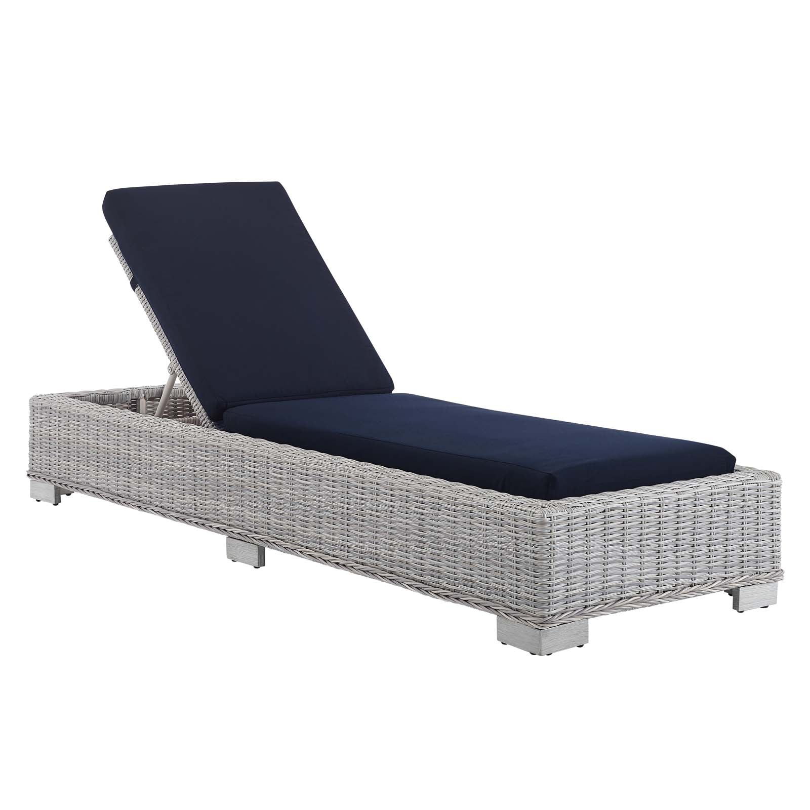 Modway Outdoor Loungers - Conway Sunbrella Outdoor Patio Wicker Rattan Chaise Lounge Light Gray Navy