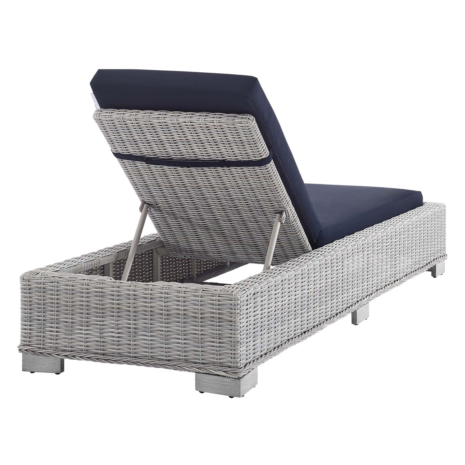 Modway Outdoor Loungers - Conway Sunbrella Outdoor Patio Wicker Rattan Chaise Lounge Light Gray Navy