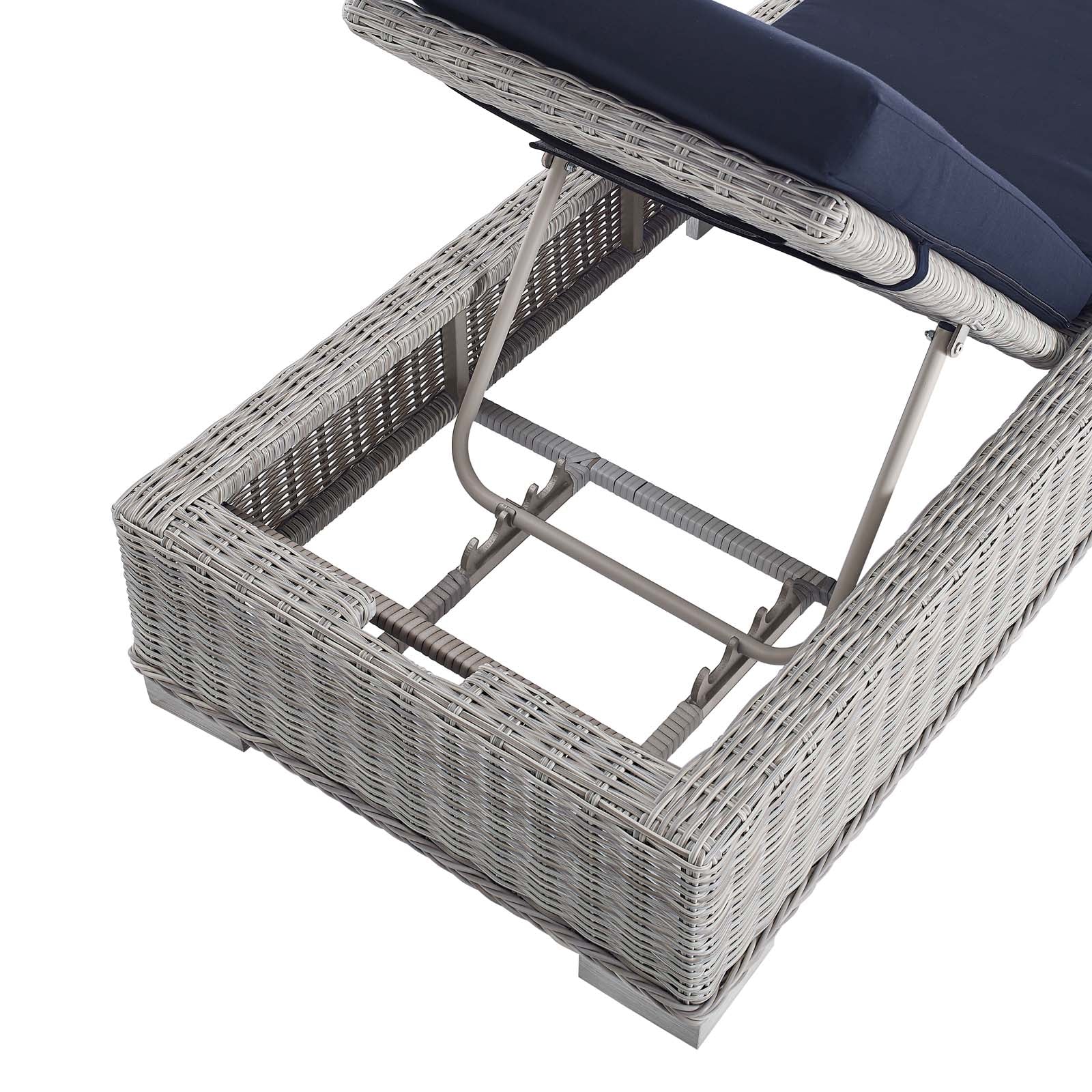 Modway Outdoor Loungers - Conway Sunbrella Outdoor Patio Wicker Rattan Chaise Lounge Light Gray Navy