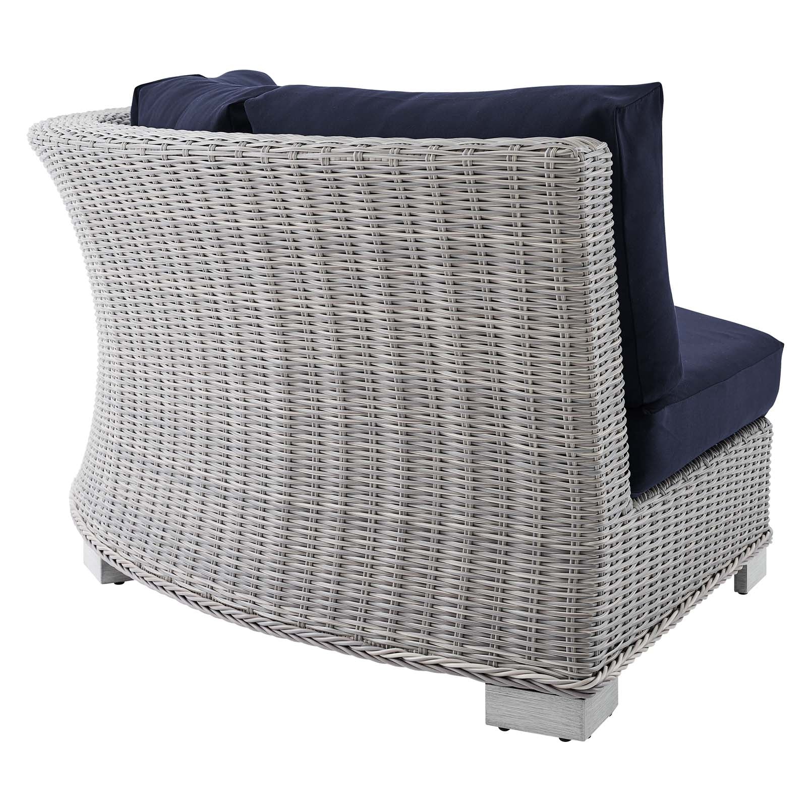 Modway Outdoor Chairs - Conway Sunbrella Outdoor Patio Wicker Rattan Round Corner Chair Light Gray Navy