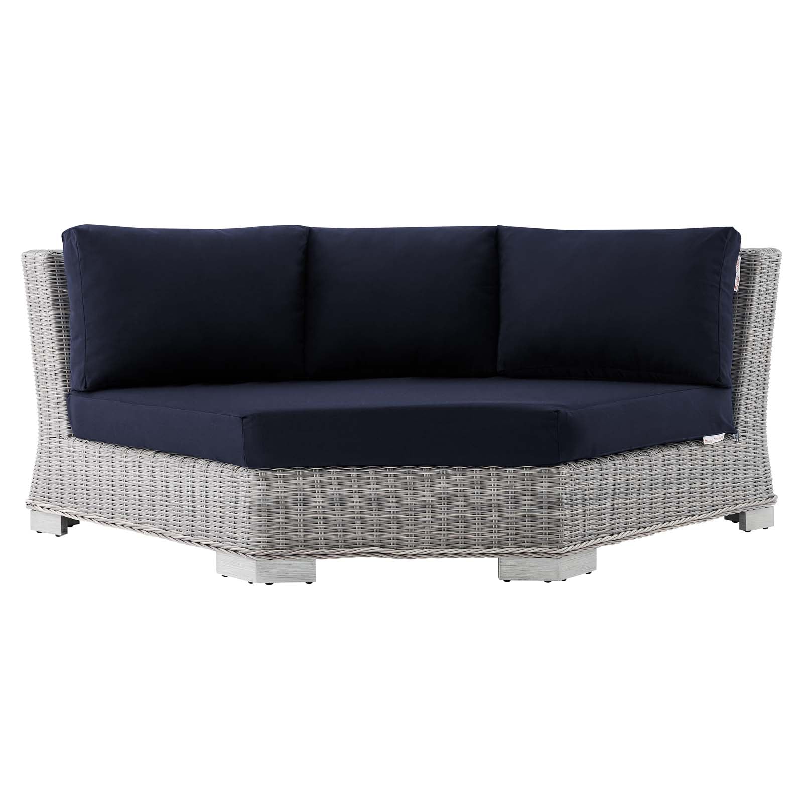 Modway Outdoor Chairs - Conway Sunbrella Outdoor Patio Wicker Rattan Round Corner Chair Light Gray Navy