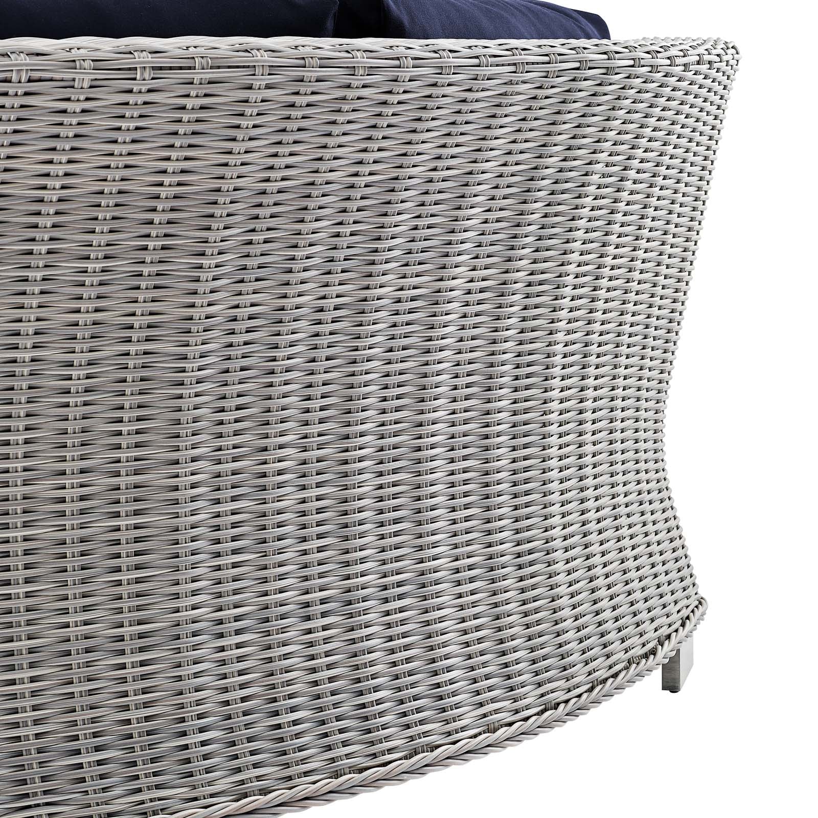 Modway Outdoor Chairs - Conway Sunbrella Outdoor Patio Wicker Rattan Round Corner Chair Light Gray Navy