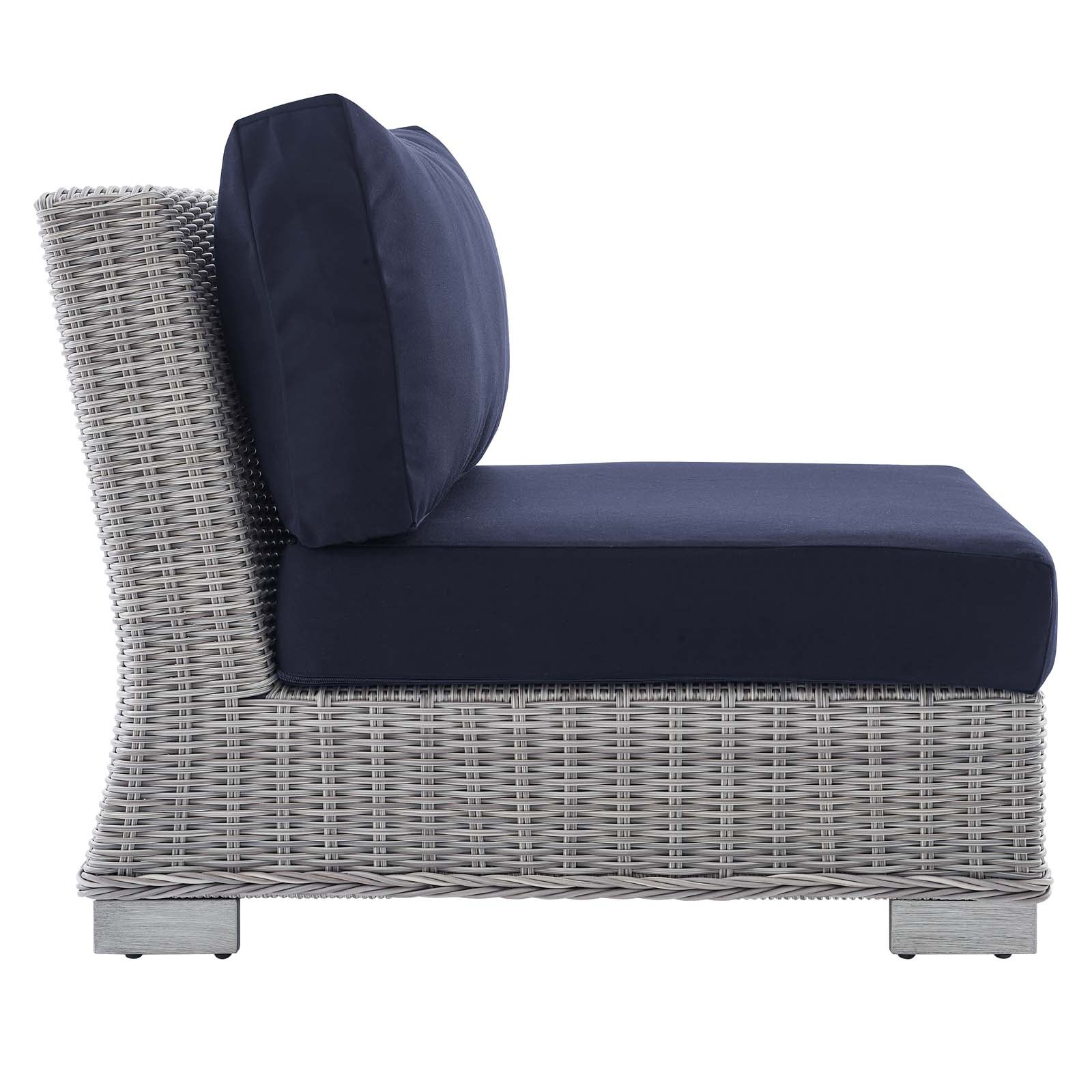 Modway Outdoor Chairs - Conway Sunbrella Outdoor Patio Wicker Rattan Armless Chair Light Gray Navy