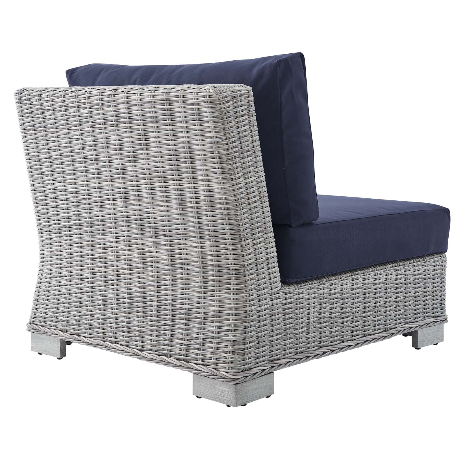Modway Outdoor Chairs - Conway Sunbrella Outdoor Patio Wicker Rattan Armless Chair Light Gray Navy