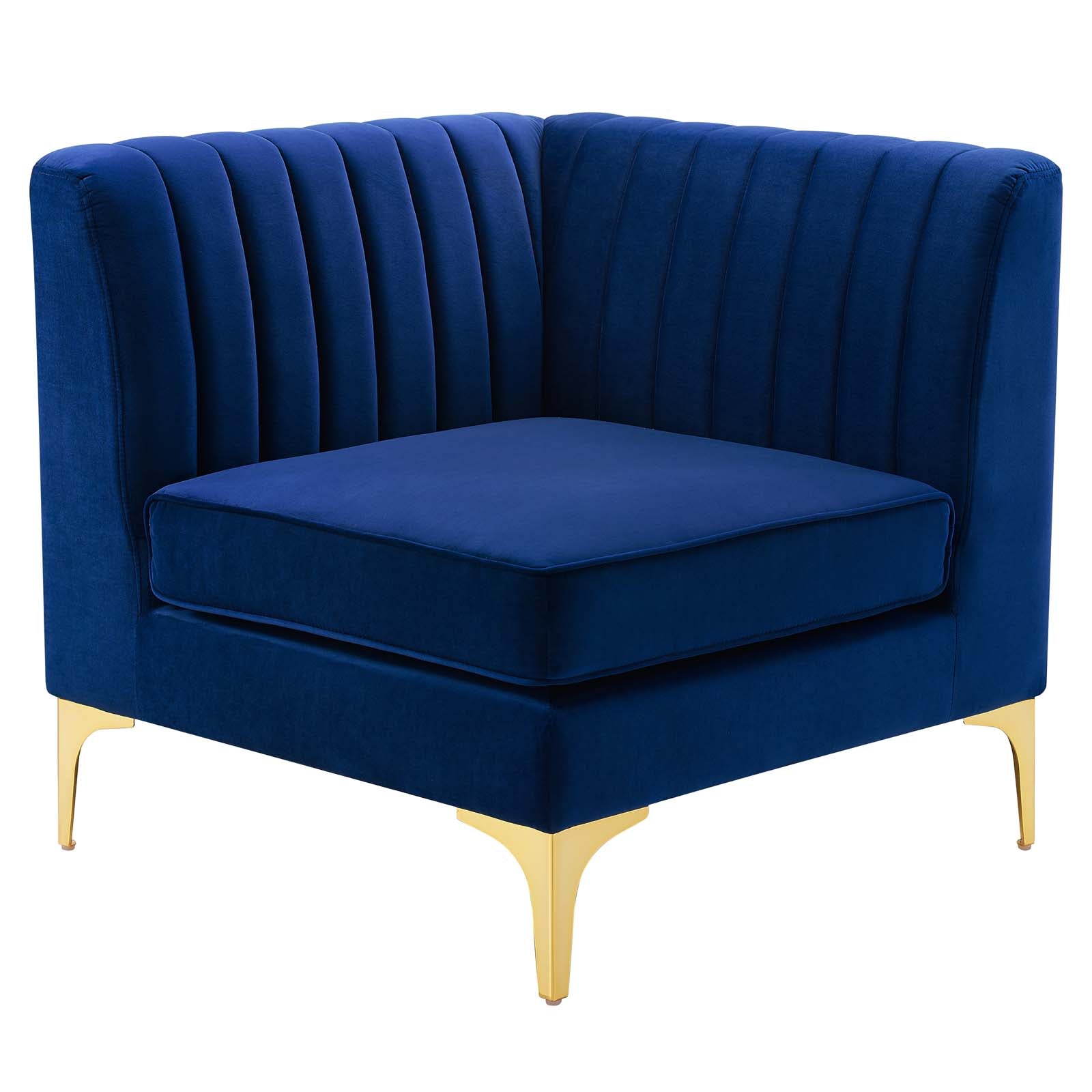 Modway Accent Chairs - Triumph Channel Tufted Performance Velvet Sectional Sofa Corner Chair Navy