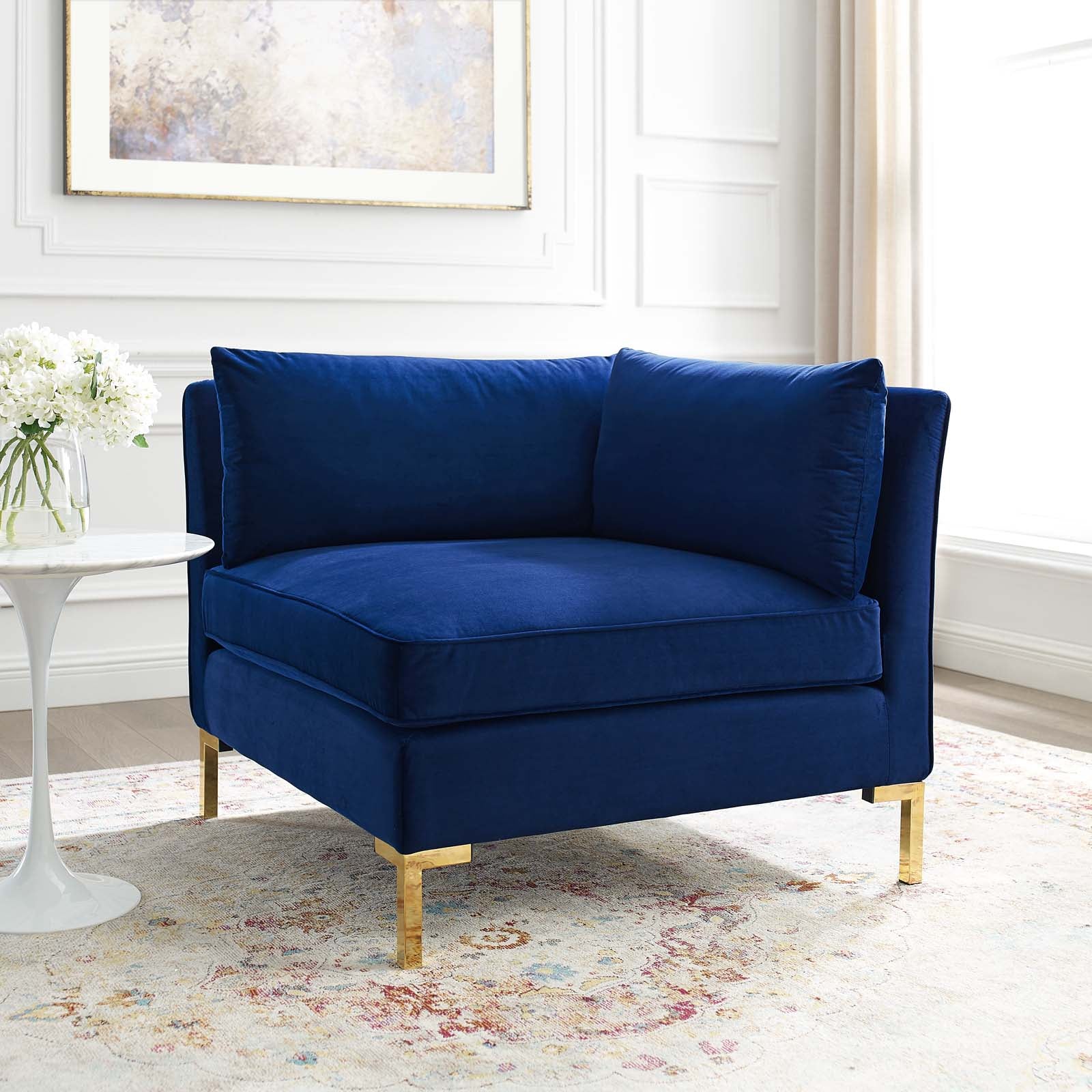 Modway Accent Chairs - Ardent Performance Velvet Sectional Sofa Corner Chair Navy