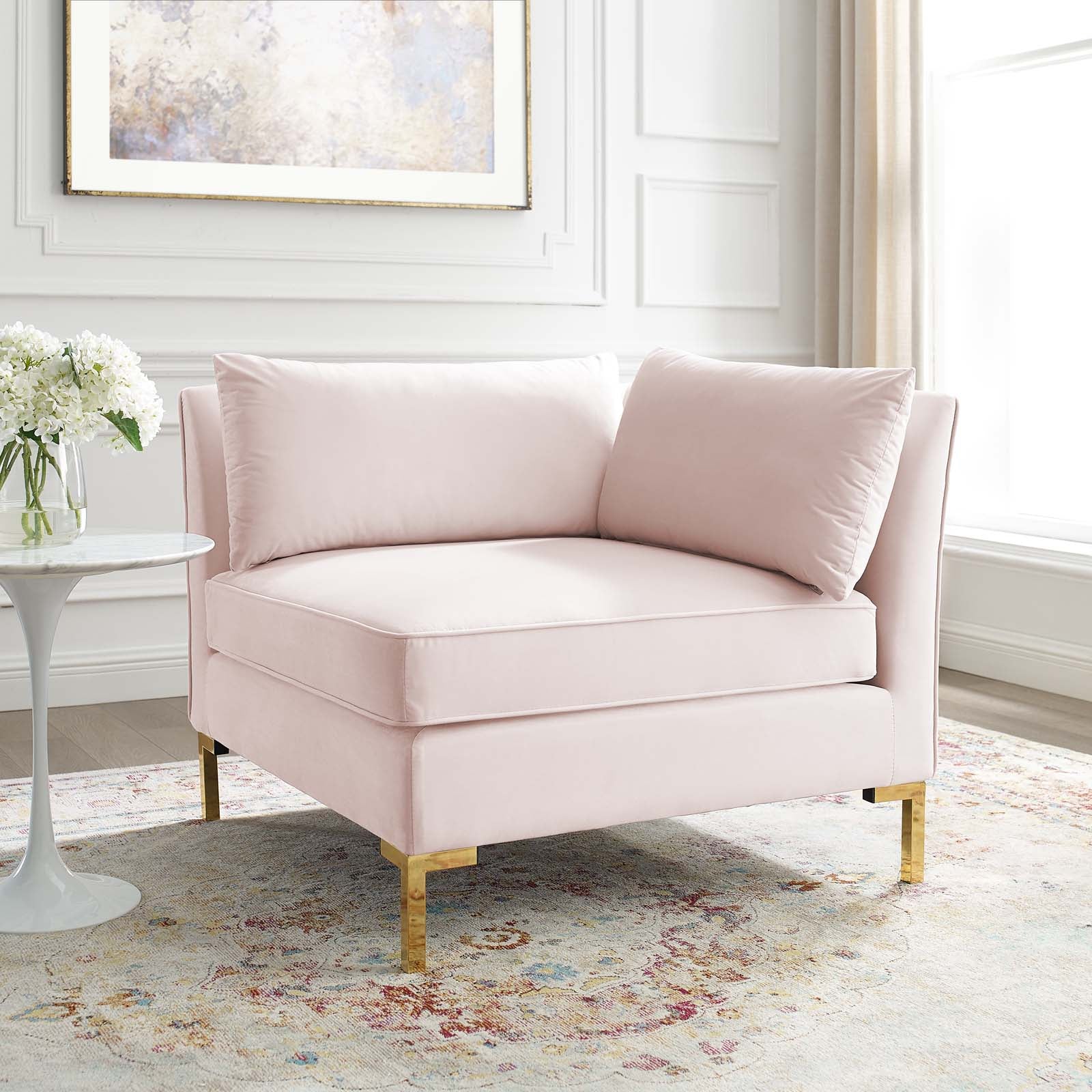 Modway Accent Chairs - Ardent Performance Velvet Sectional Sofa Corner Chair Pink