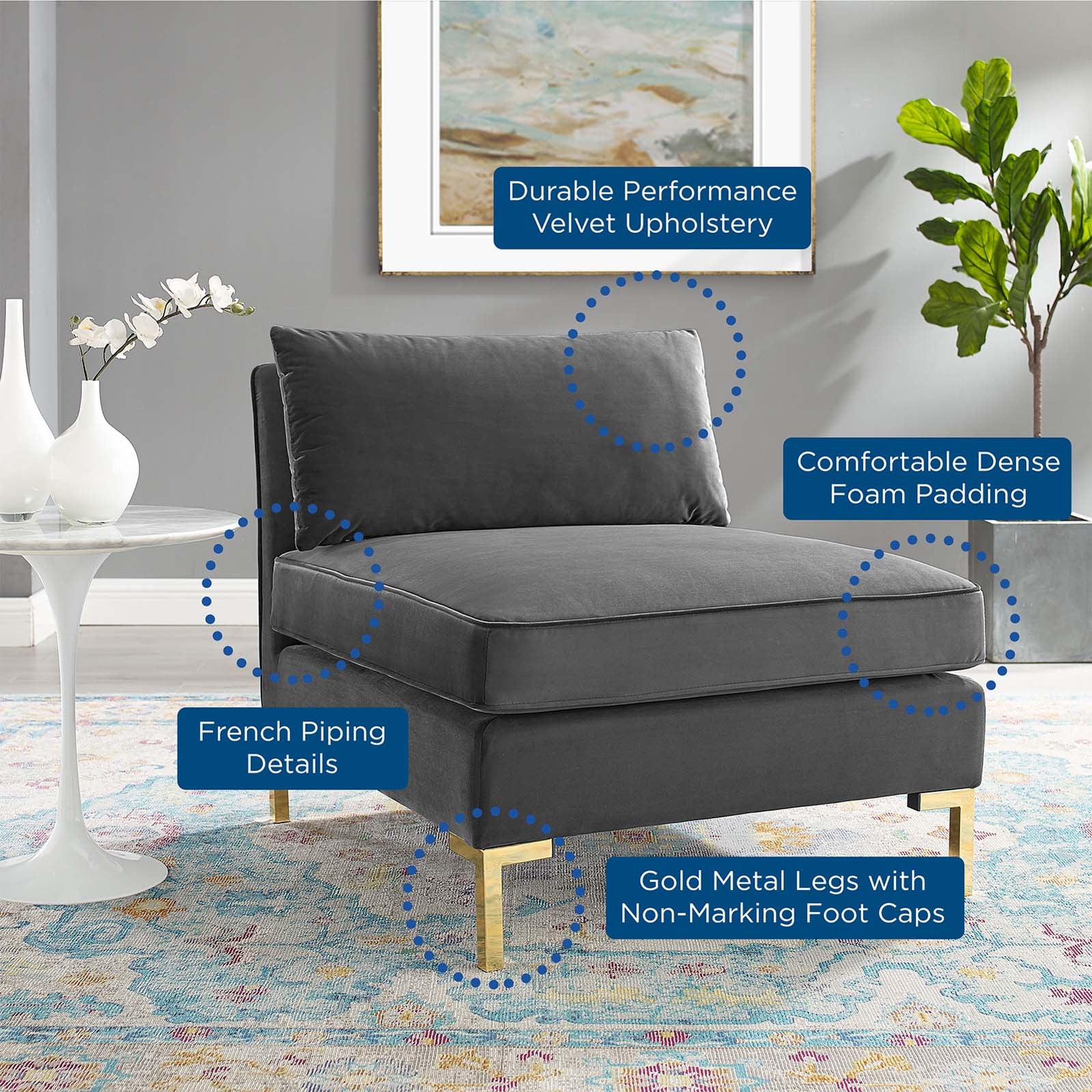 Modway Chairs - Ardent Performance Velvet Armless Chair Gray