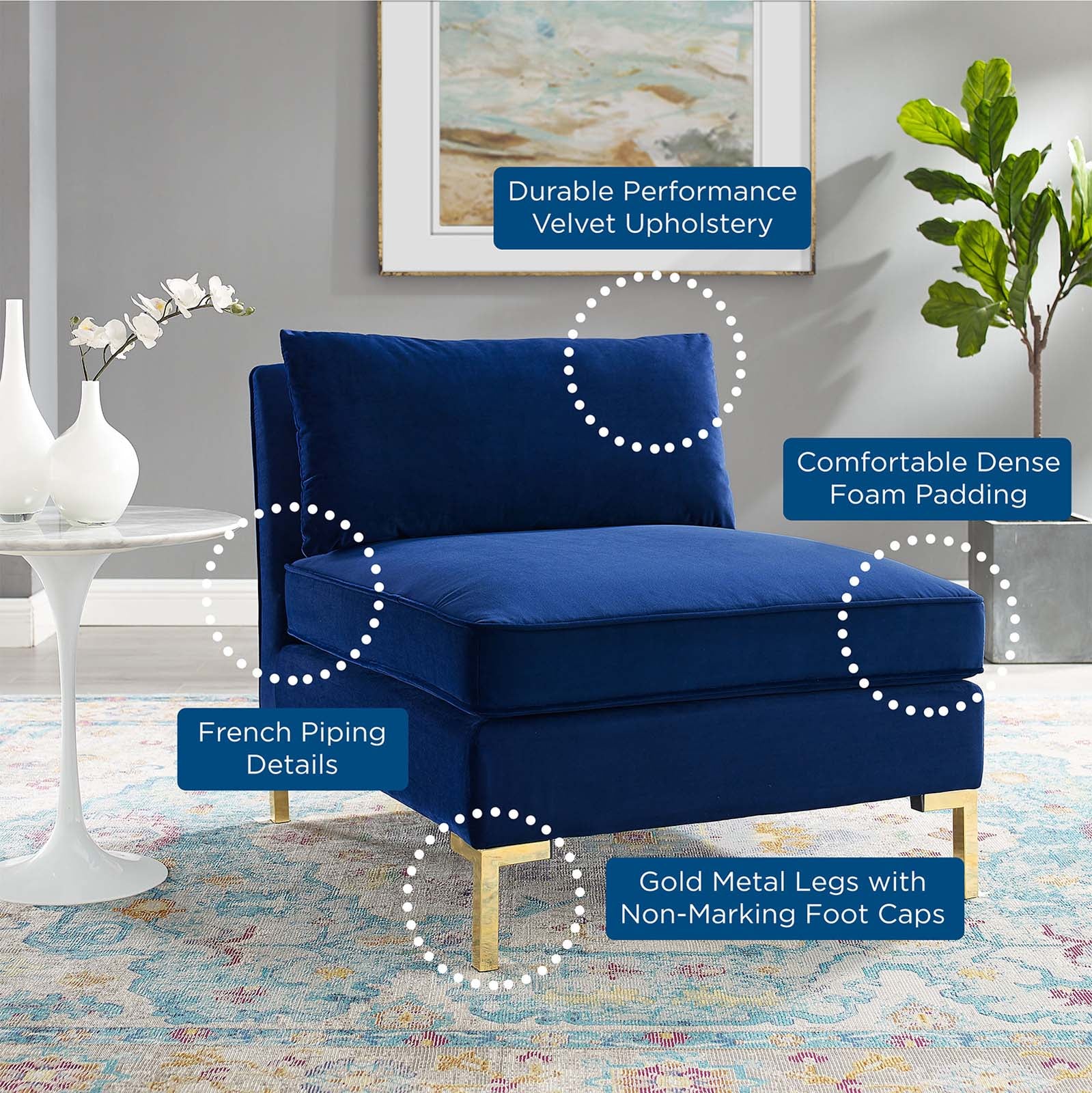 Modway Chairs - Ardent Performance Velvet Armless Chair Navy