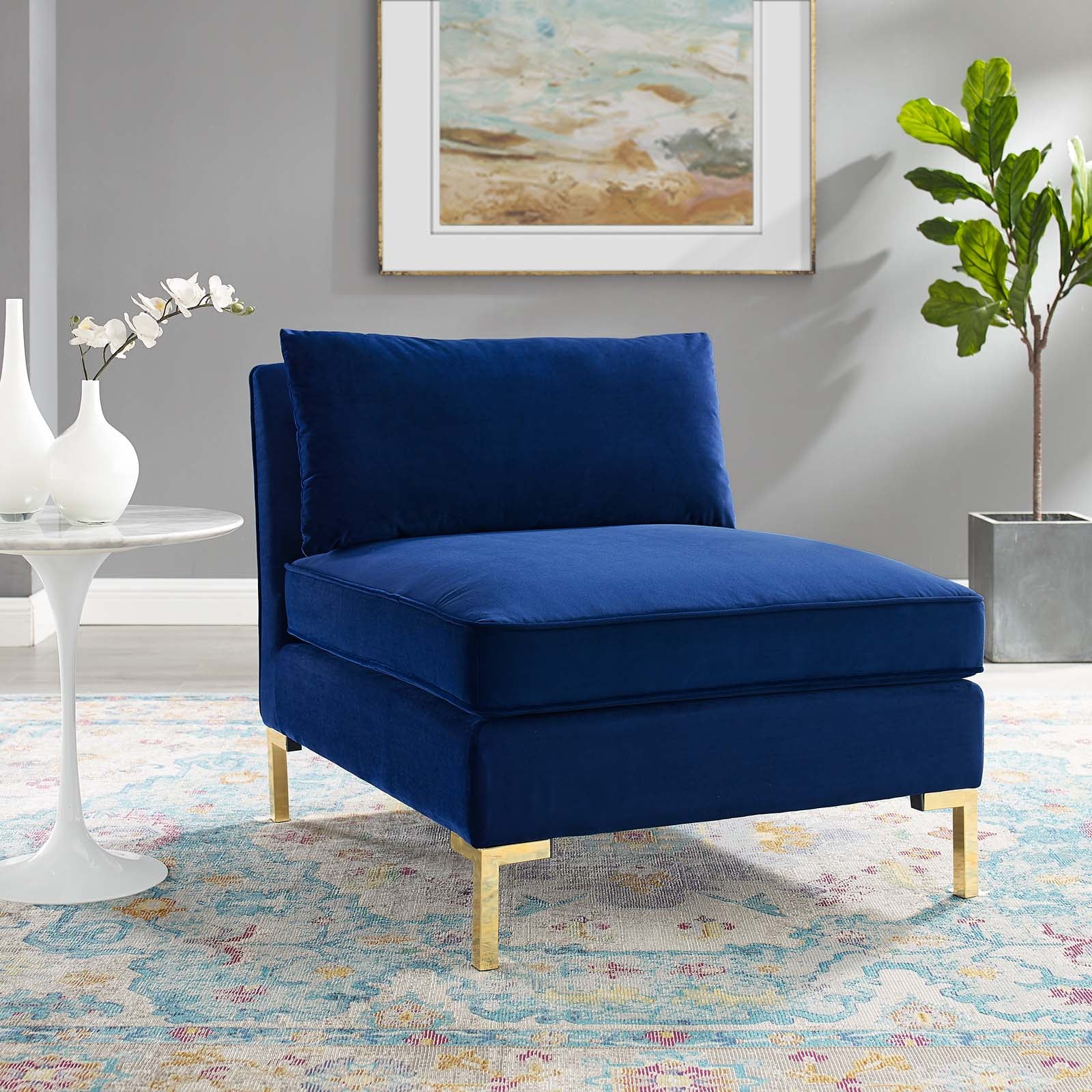 Modway Chairs - Ardent Performance Velvet Armless Chair Navy