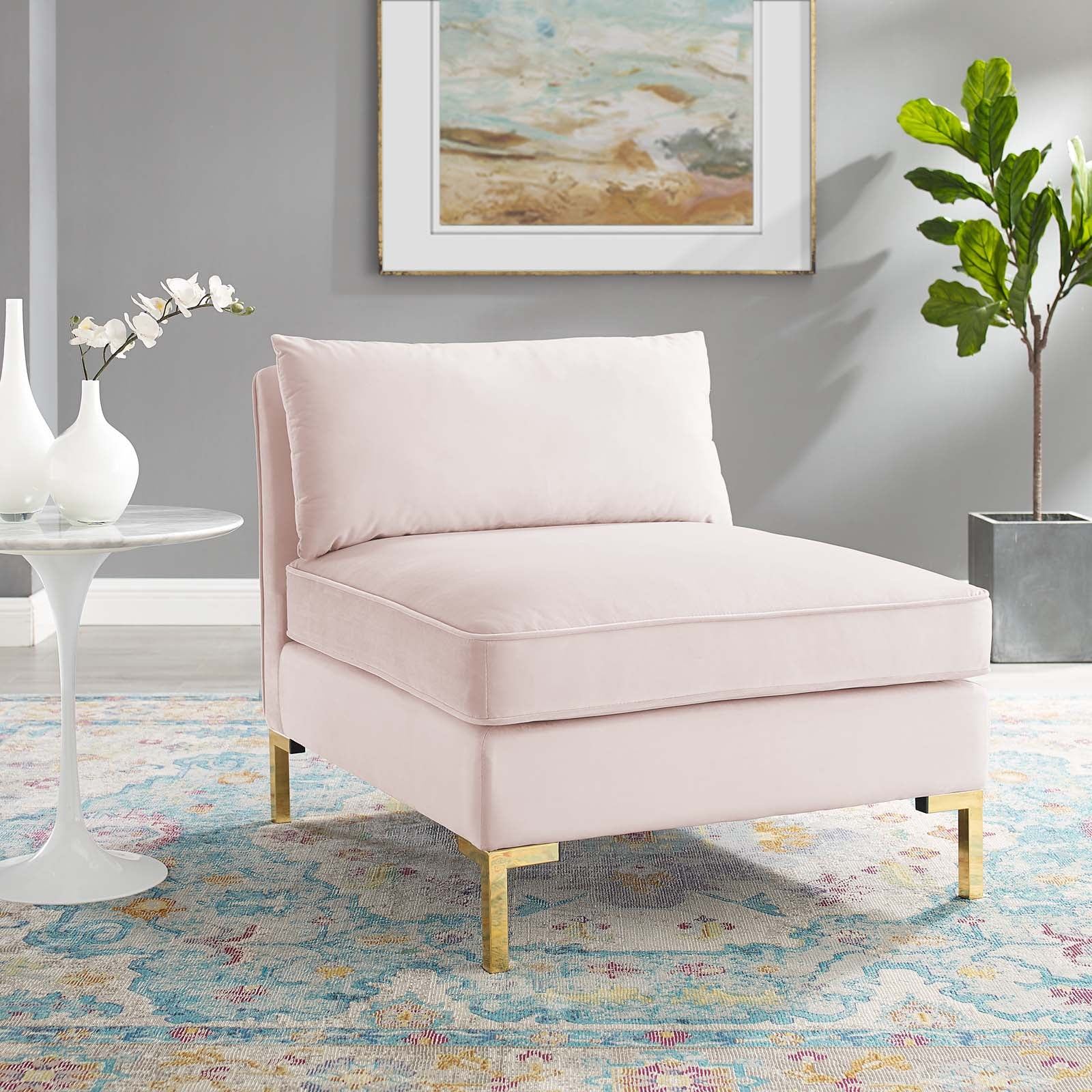 Modway Accent Chairs - Ardent Performance Velvet Armless Chair Pink
