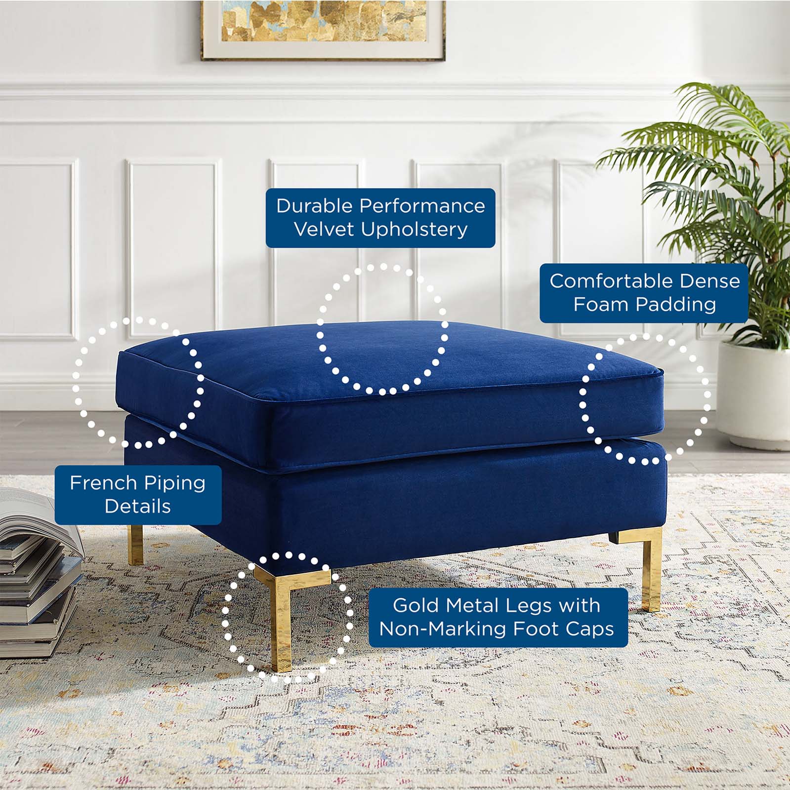 Modway Ottomans & Stools - Ardent Performance Velvet Ottoman Navy