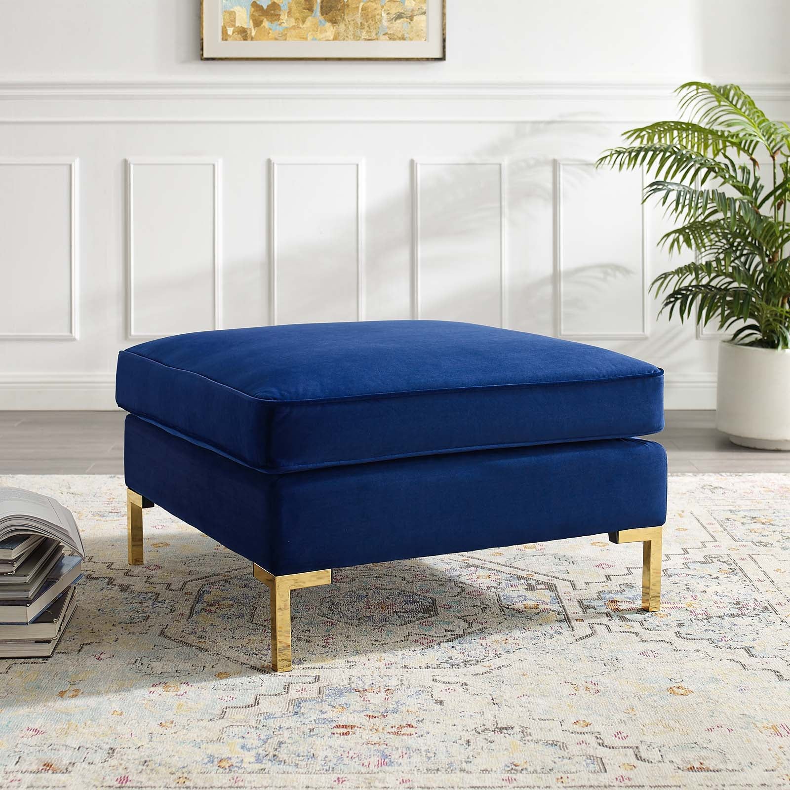 Modway Ottomans & Stools - Ardent Performance Velvet Ottoman Navy