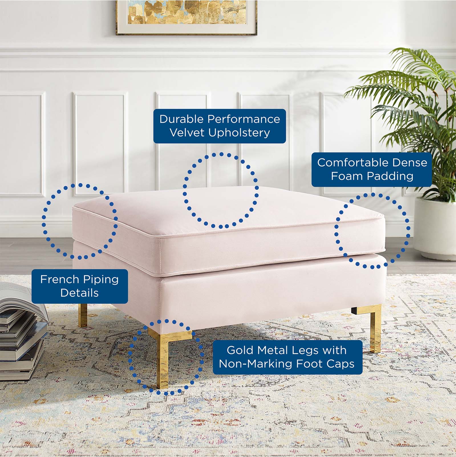 Modway Ottomans & Stools - Ardent Performance Velvet Ottoman Pink
