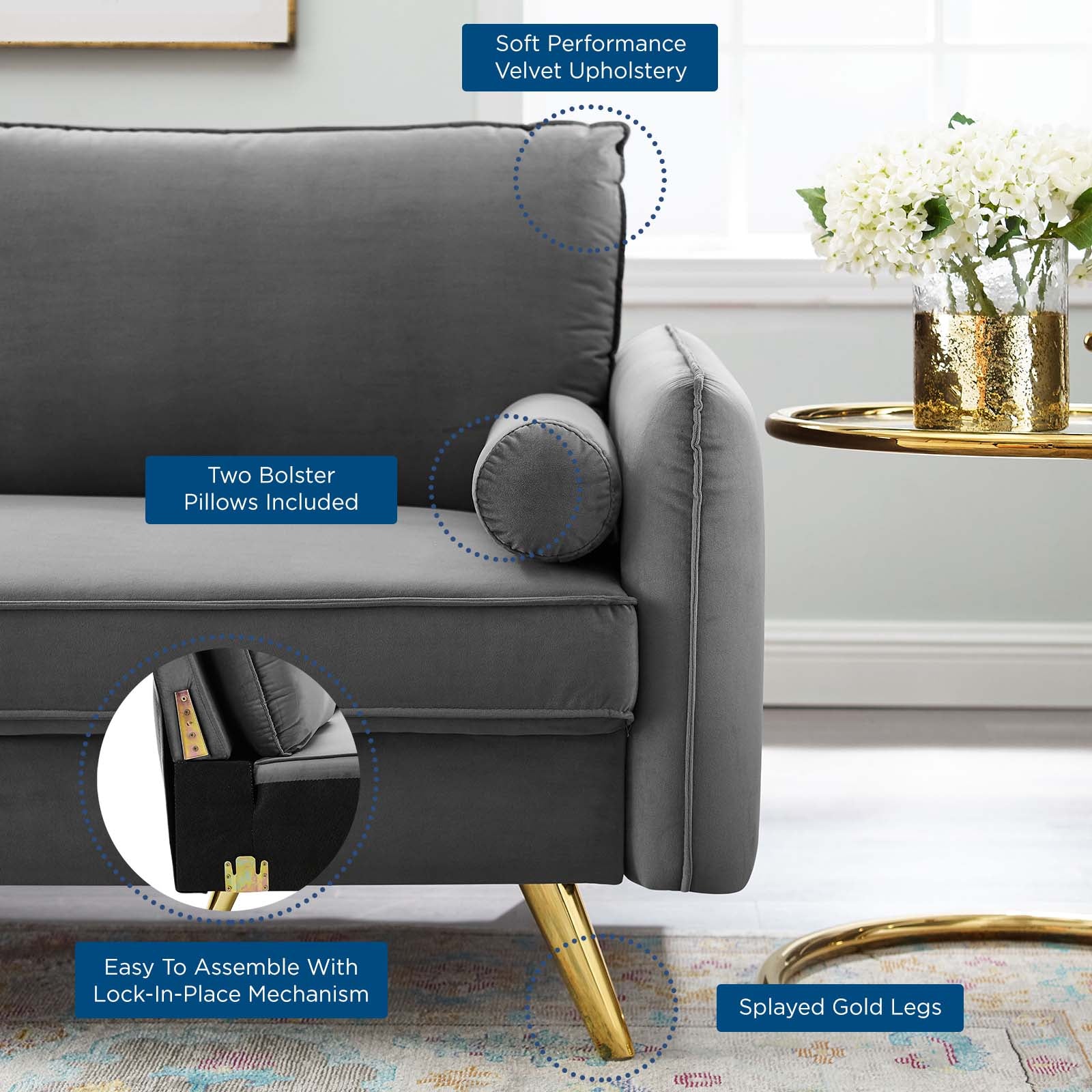 Modway Sofas & Couches - Revive Performance Velvet Sofa Gray