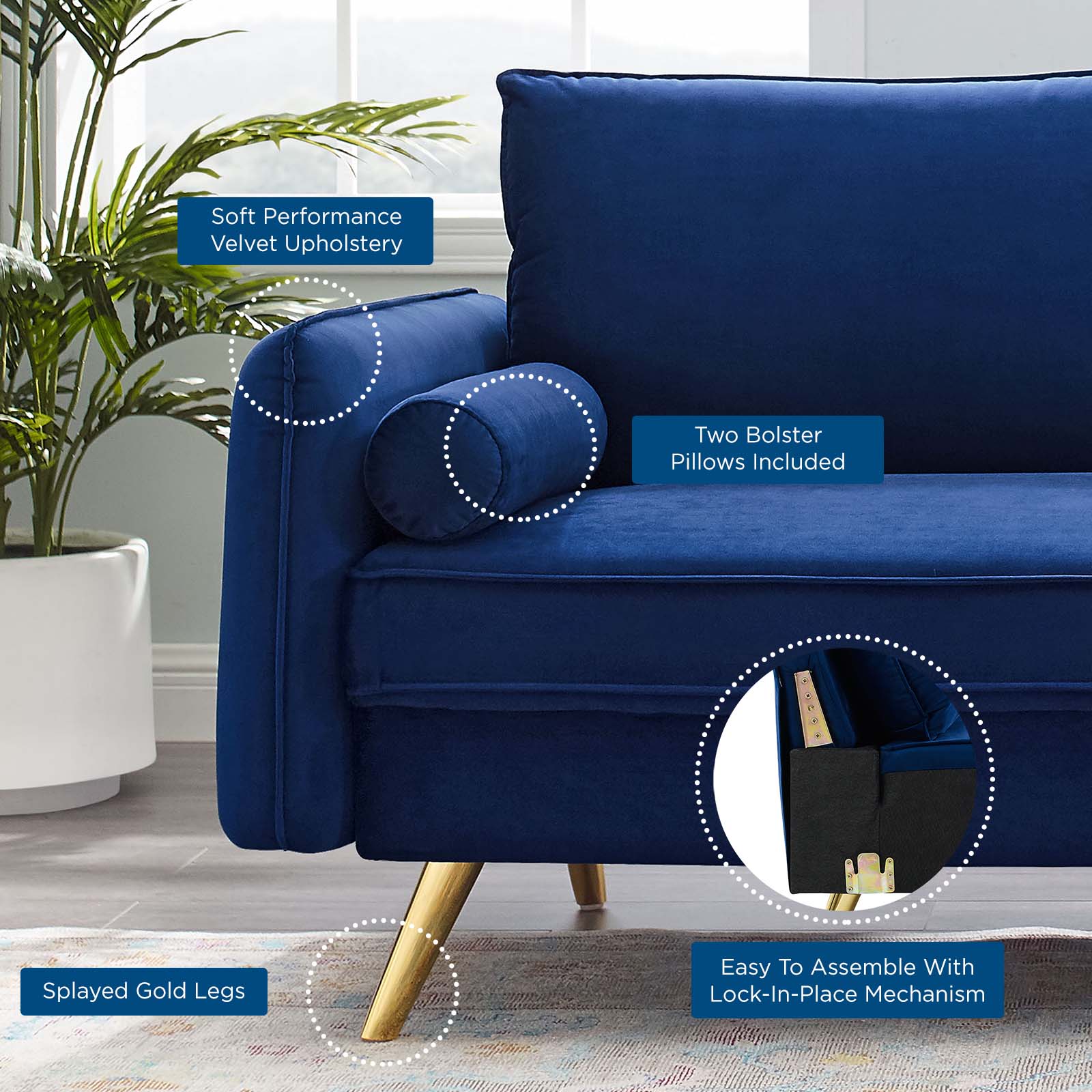 Modway Sofas & Couches - Revive Performance Velvet Sofa Navy