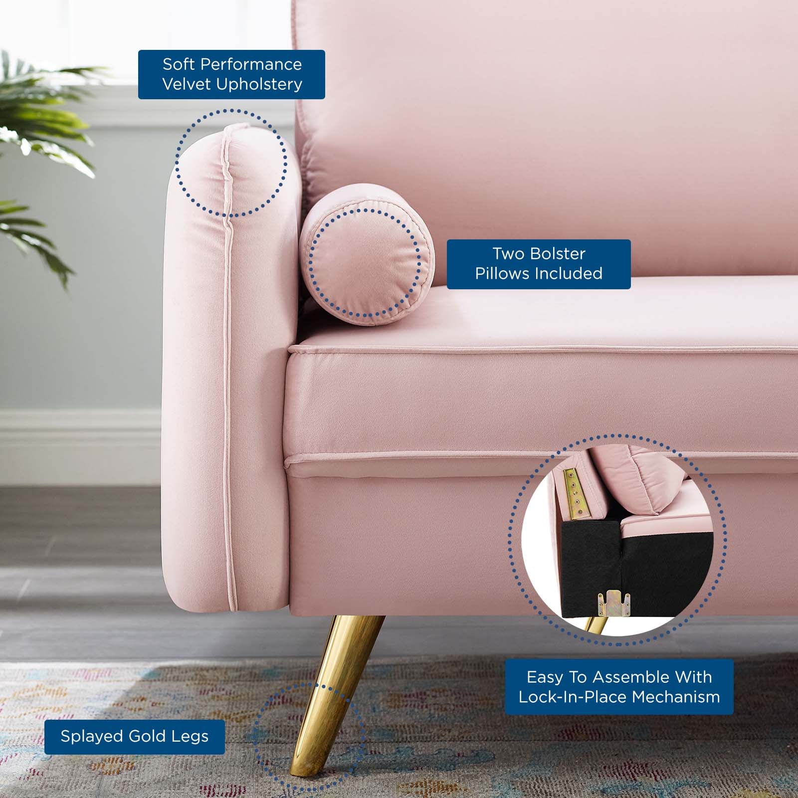Modway Sofas & Couches - Revive Performance Velvet Sofa Pink
