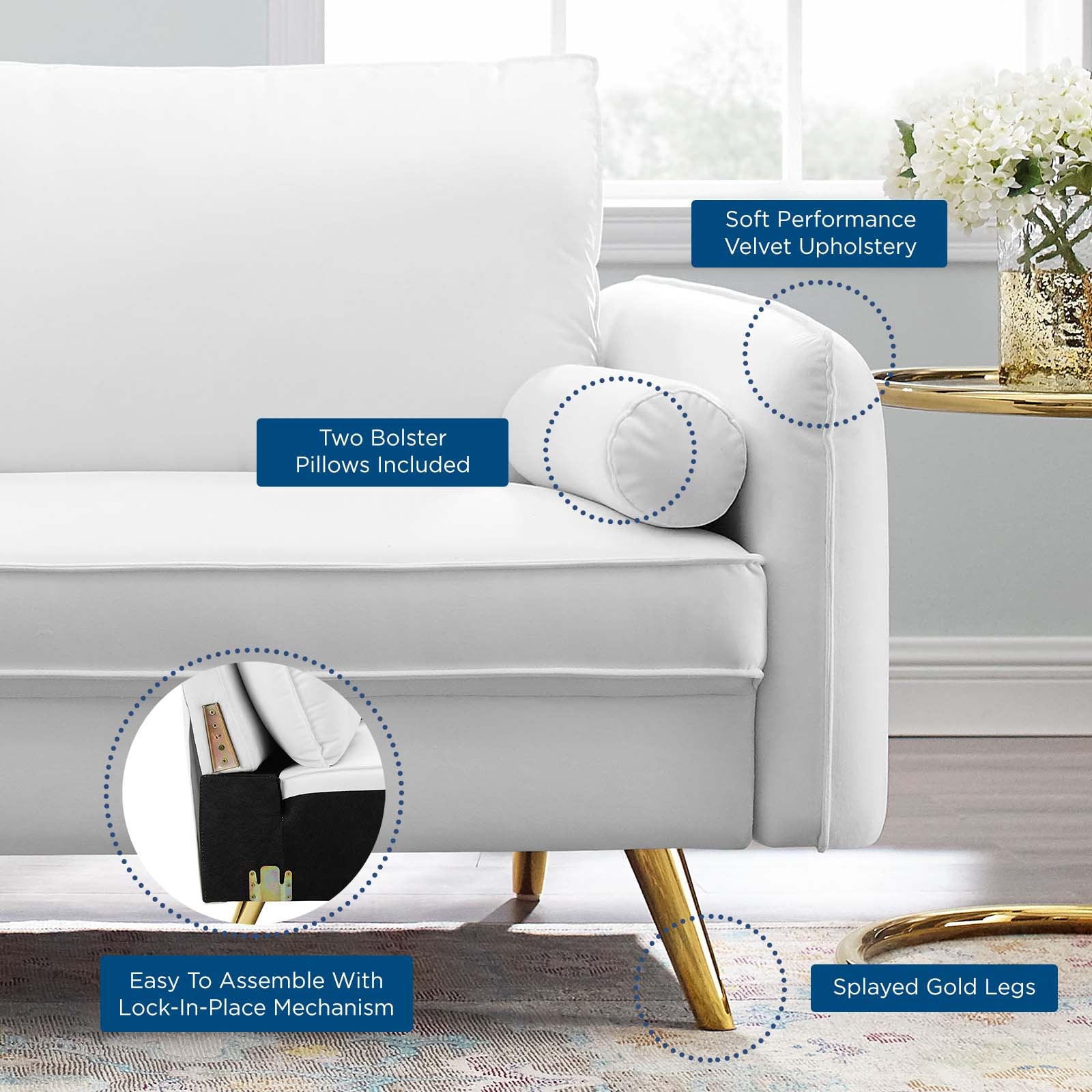 Modway Sofas & Couches - Revive Performance Velvet Sofa White