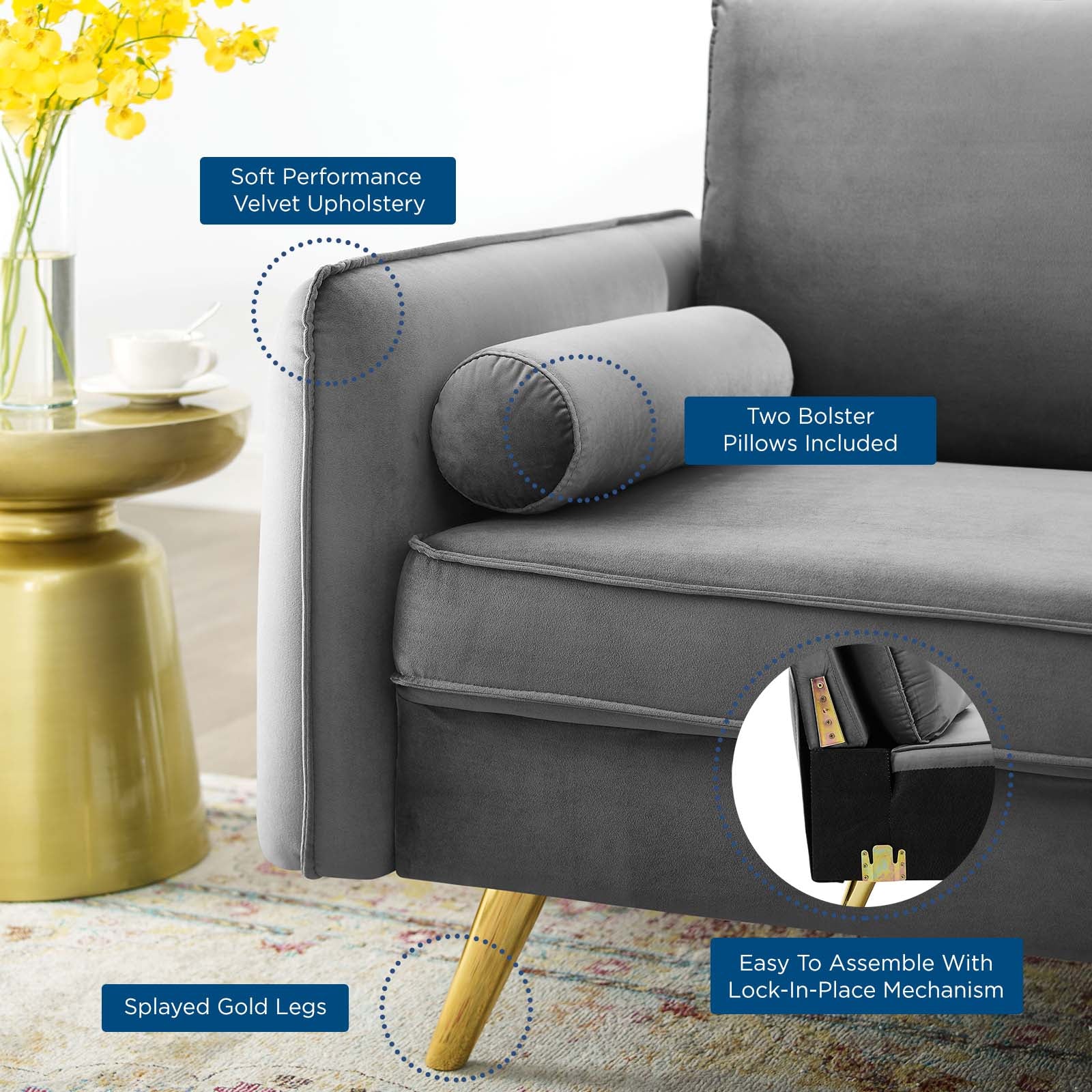 Modway Loveseats - Revive Performance Velvet Loveseat Gray