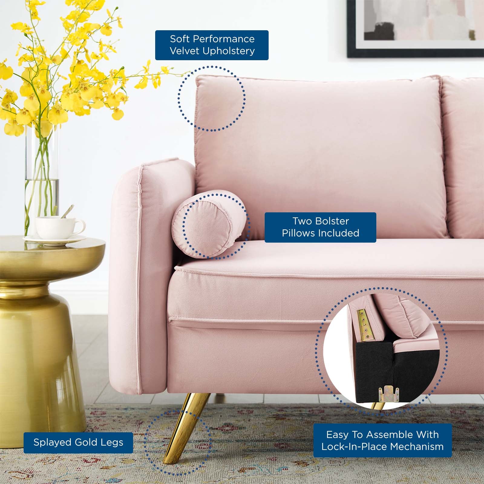 Modway Loveseats - Revive Performance Velvet Loveseat Pink