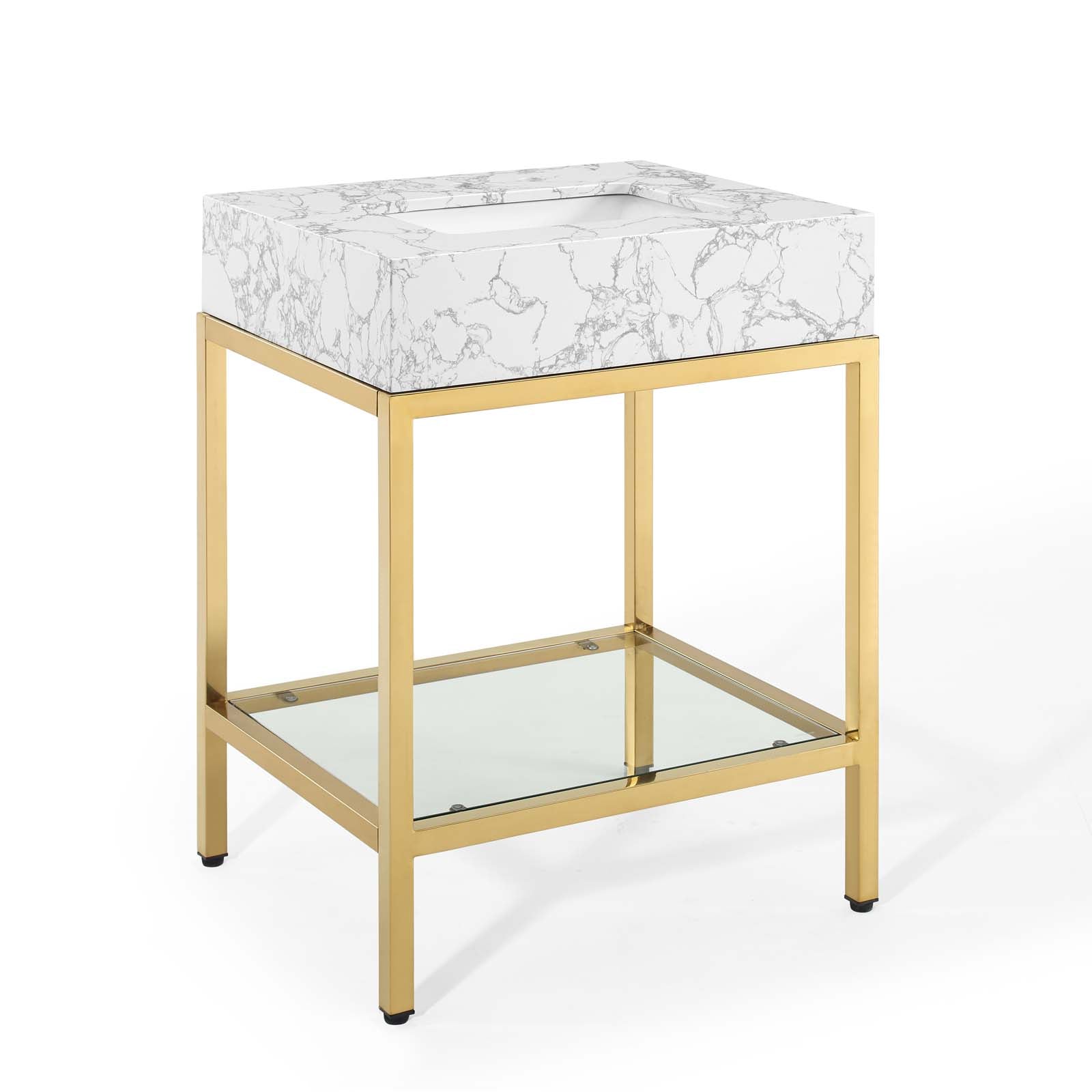 Modway Bathroom Vanity - Kingsley 26" Gold Stainless Steel Bathroom Vanity Gold White