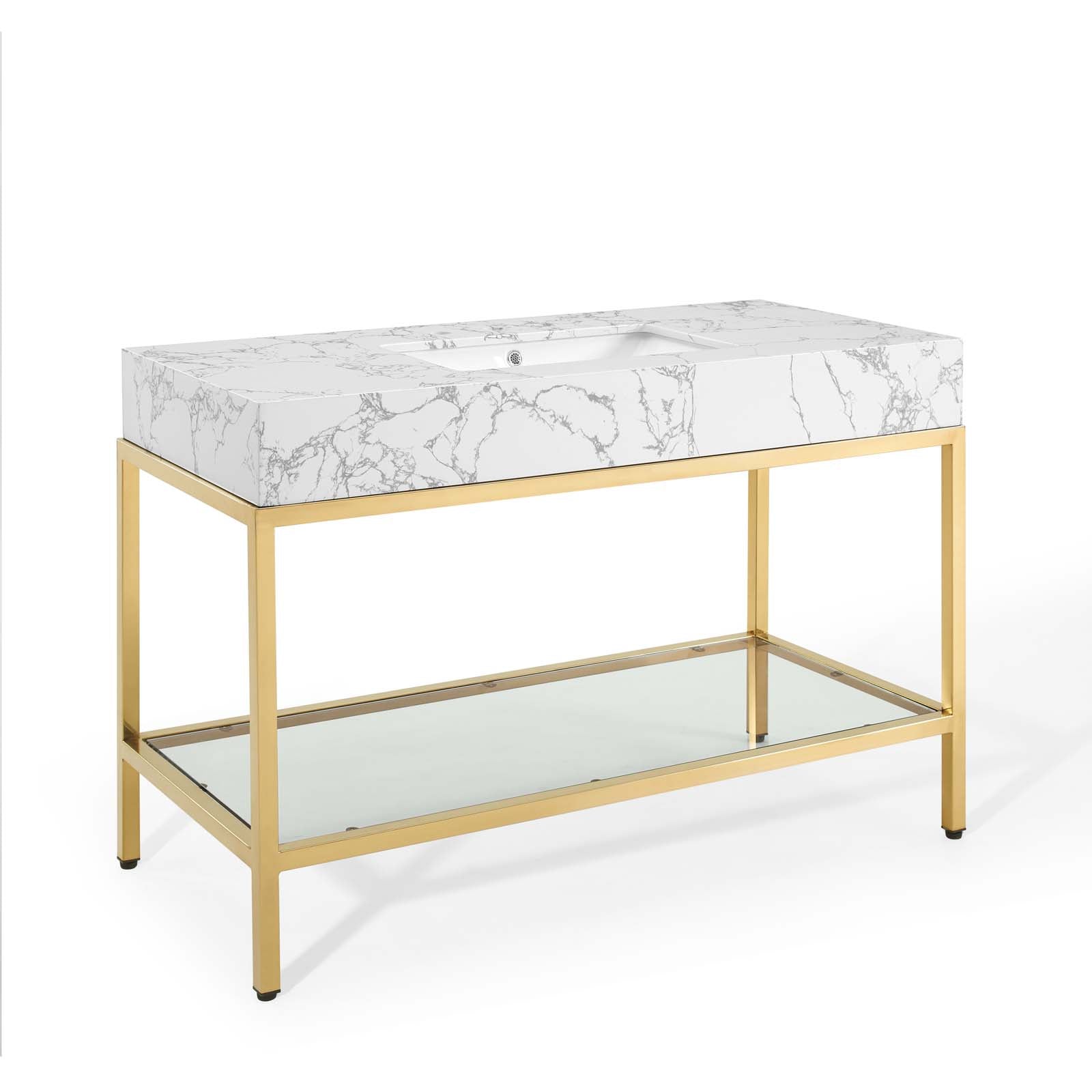Modway Bathroom Vanity - Kingsley-50"-Gold-Stainless-Steel-Bathroom-Vanity-Gold-White
