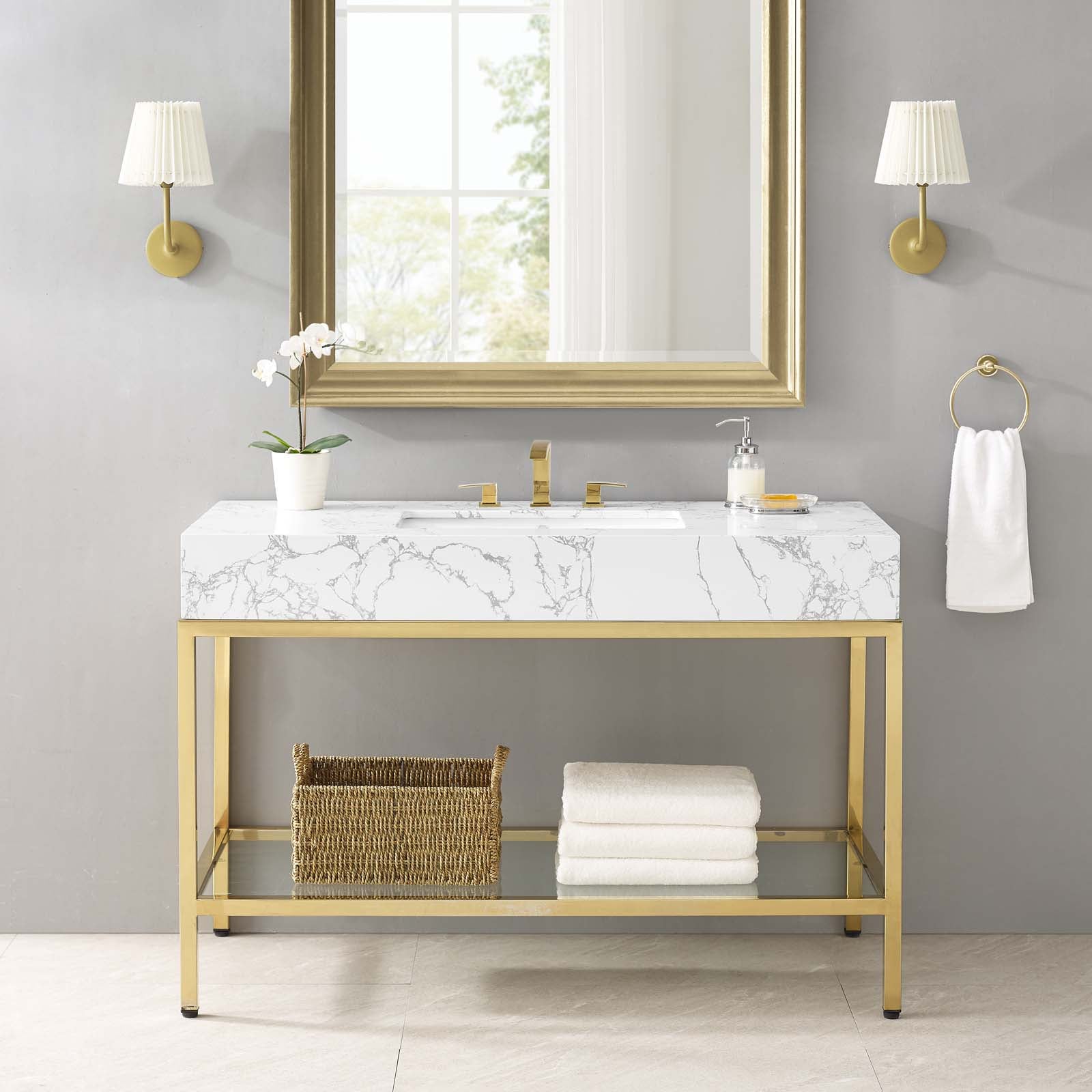Modway Bathroom Vanity - Kingsley-50"-Gold-Stainless-Steel-Bathroom-Vanity-Gold-White