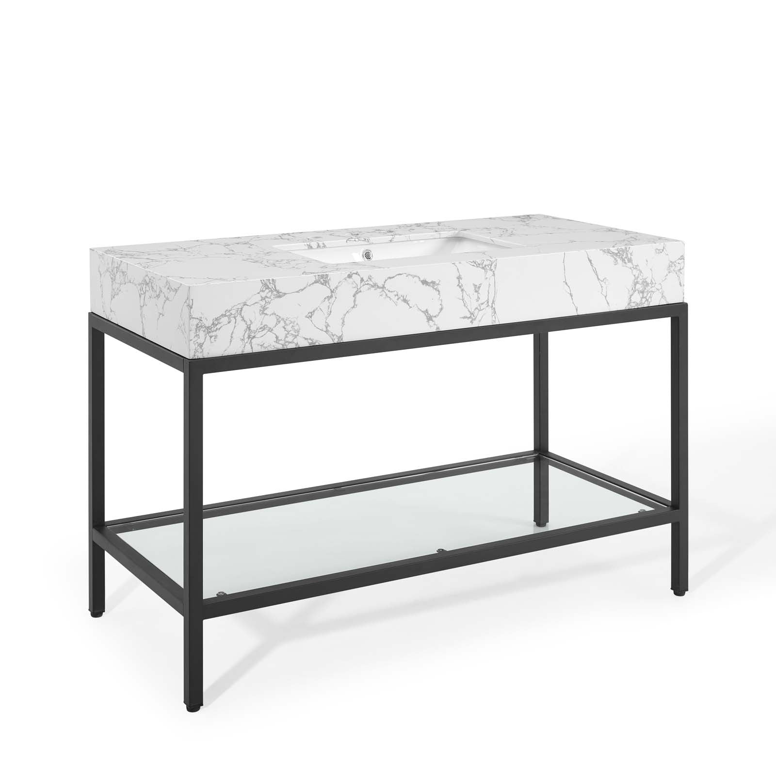 Modway Bathroom Vanity - Kingsley 50" Black Stainless Steel Bathroom Vanity Black White