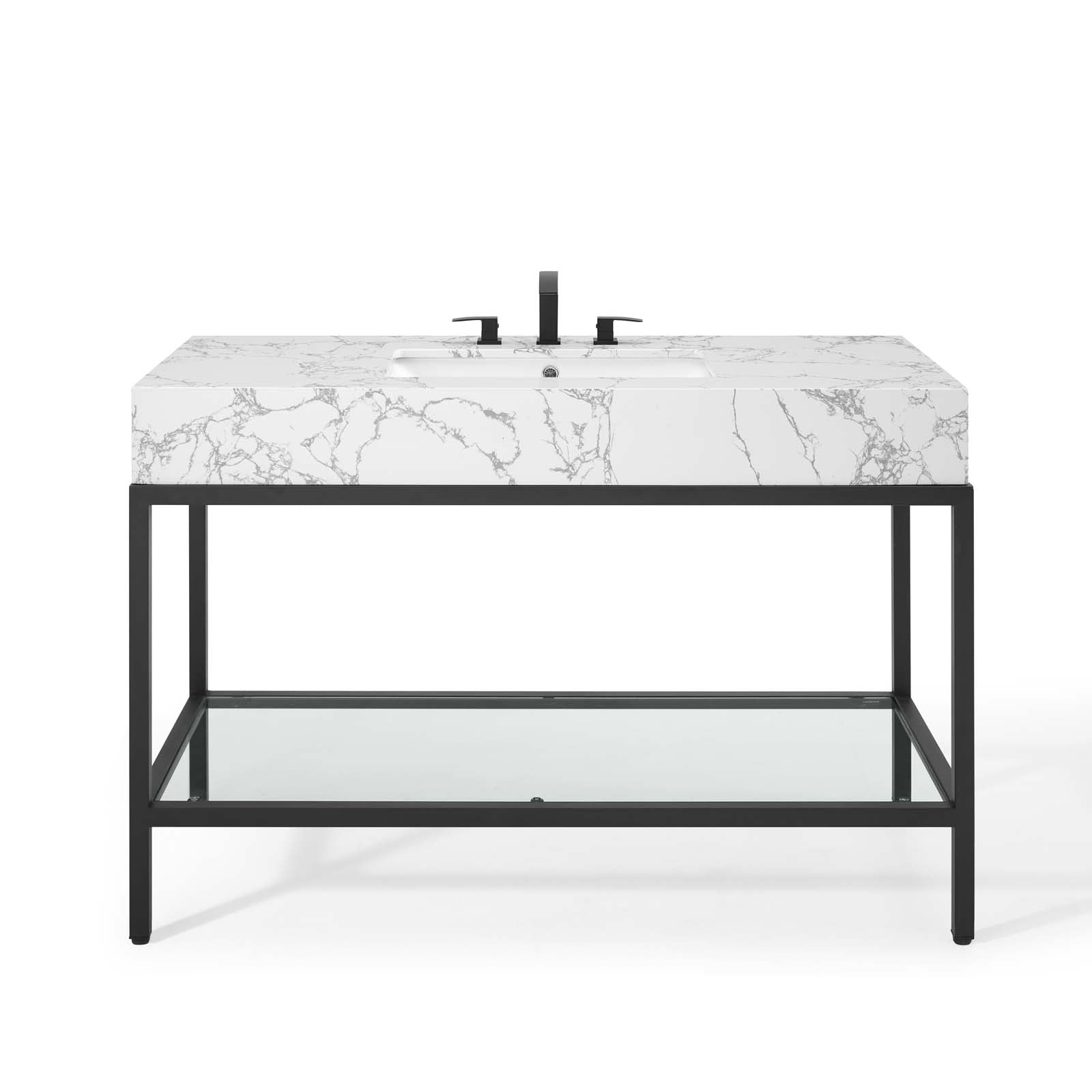 Modway Bathroom Vanity - Kingsley 50" Black Stainless Steel Bathroom Vanity Black White