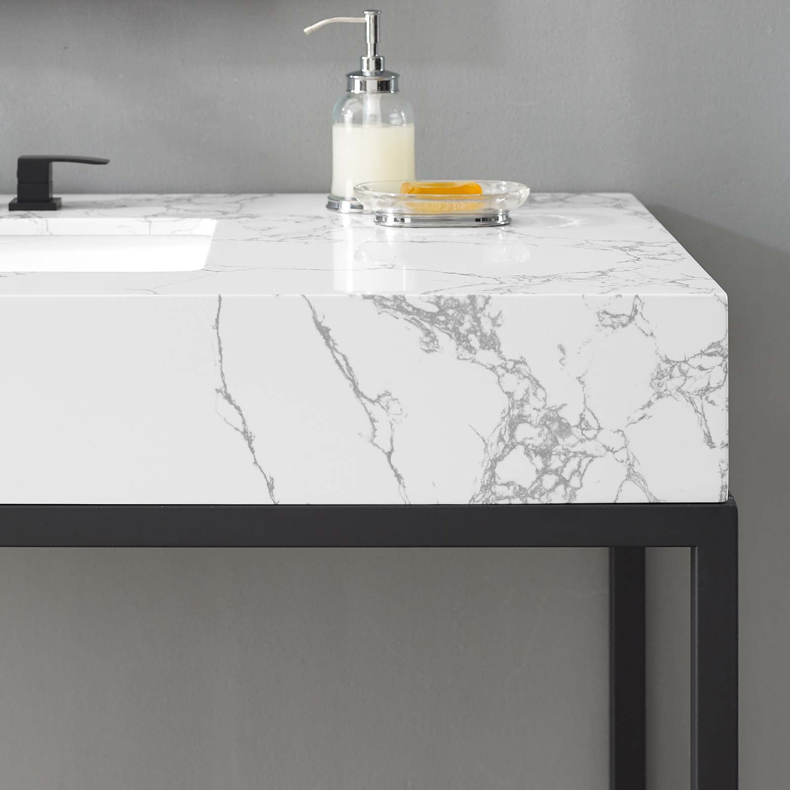 Modway Bathroom Vanity - Kingsley 50" Black Stainless Steel Bathroom Vanity Black White