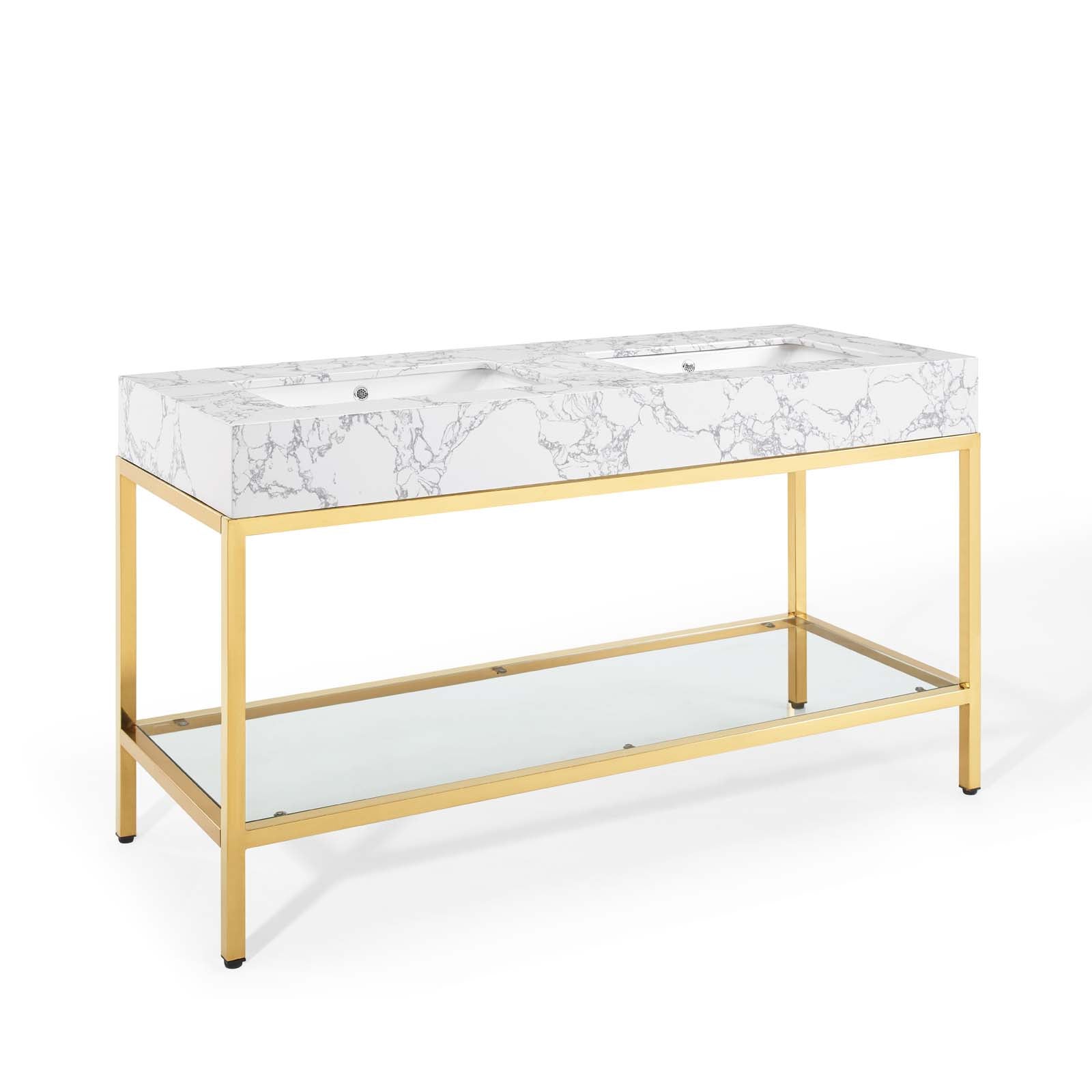 Modway Bathroom Vanity - Kingsley 60" Gold Stainless Steel Bathroom Vanity Gold White