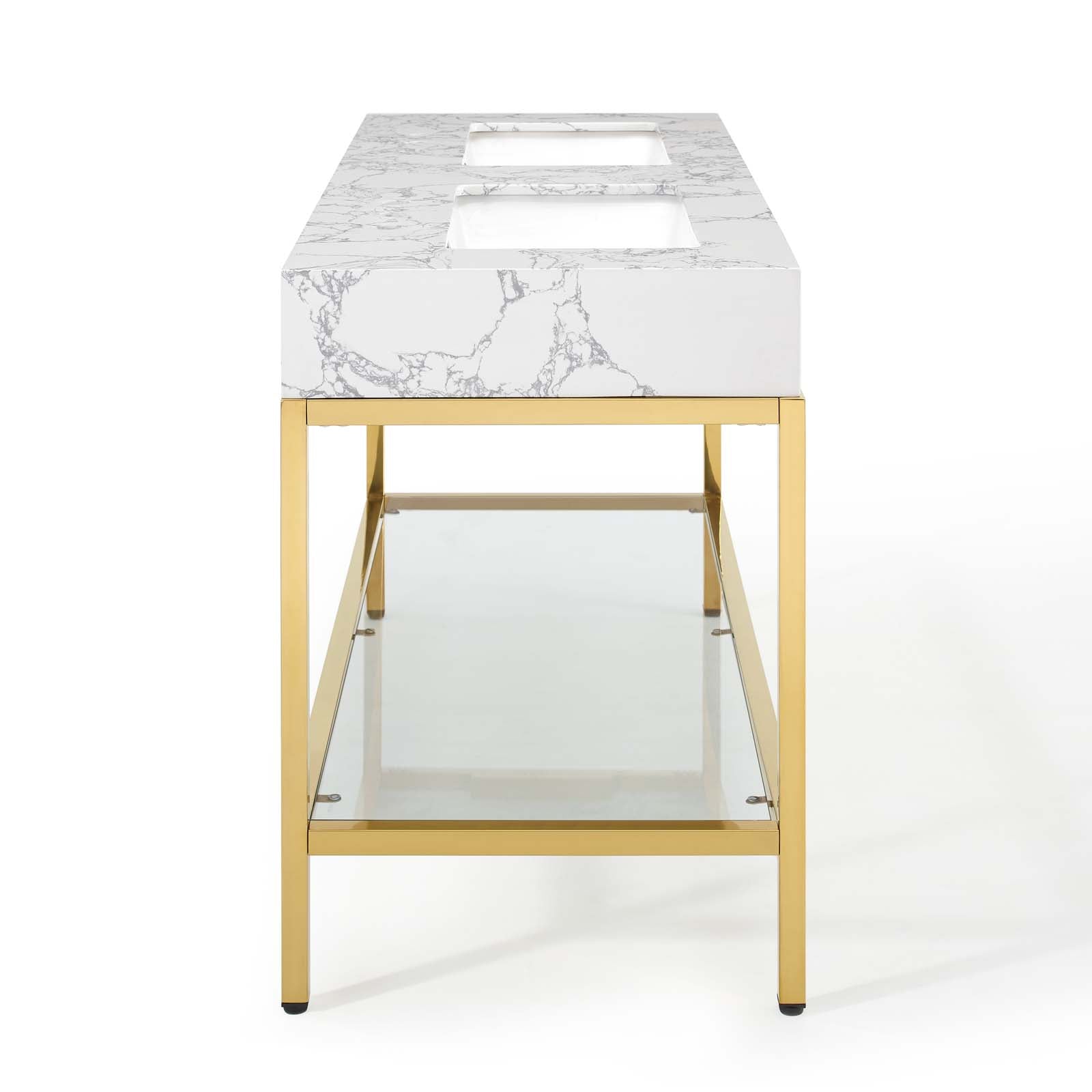 Modway Bathroom Vanity - Kingsley 60" Gold Stainless Steel Bathroom Vanity Gold White