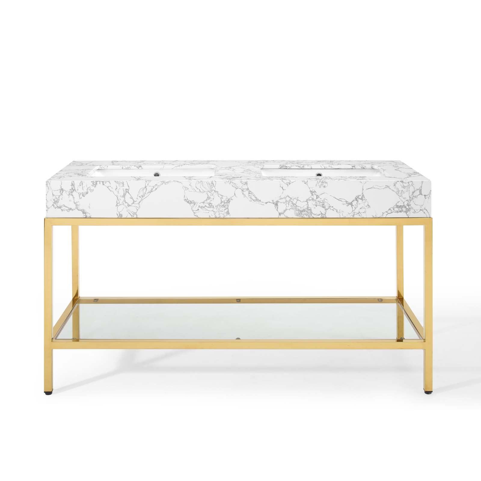 Modway Bathroom Vanity - Kingsley 60" Gold Stainless Steel Bathroom Vanity Gold White