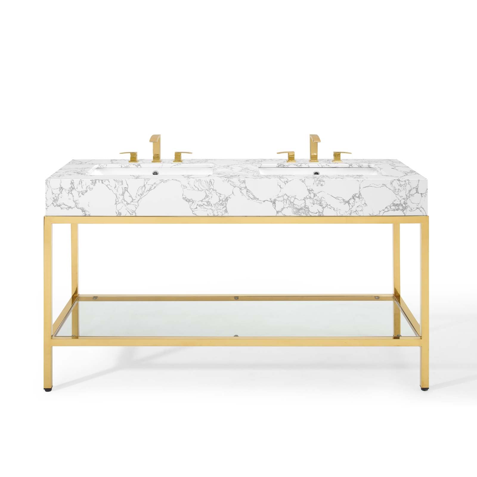Modway Bathroom Vanity - Kingsley 60" Gold Stainless Steel Bathroom Vanity Gold White