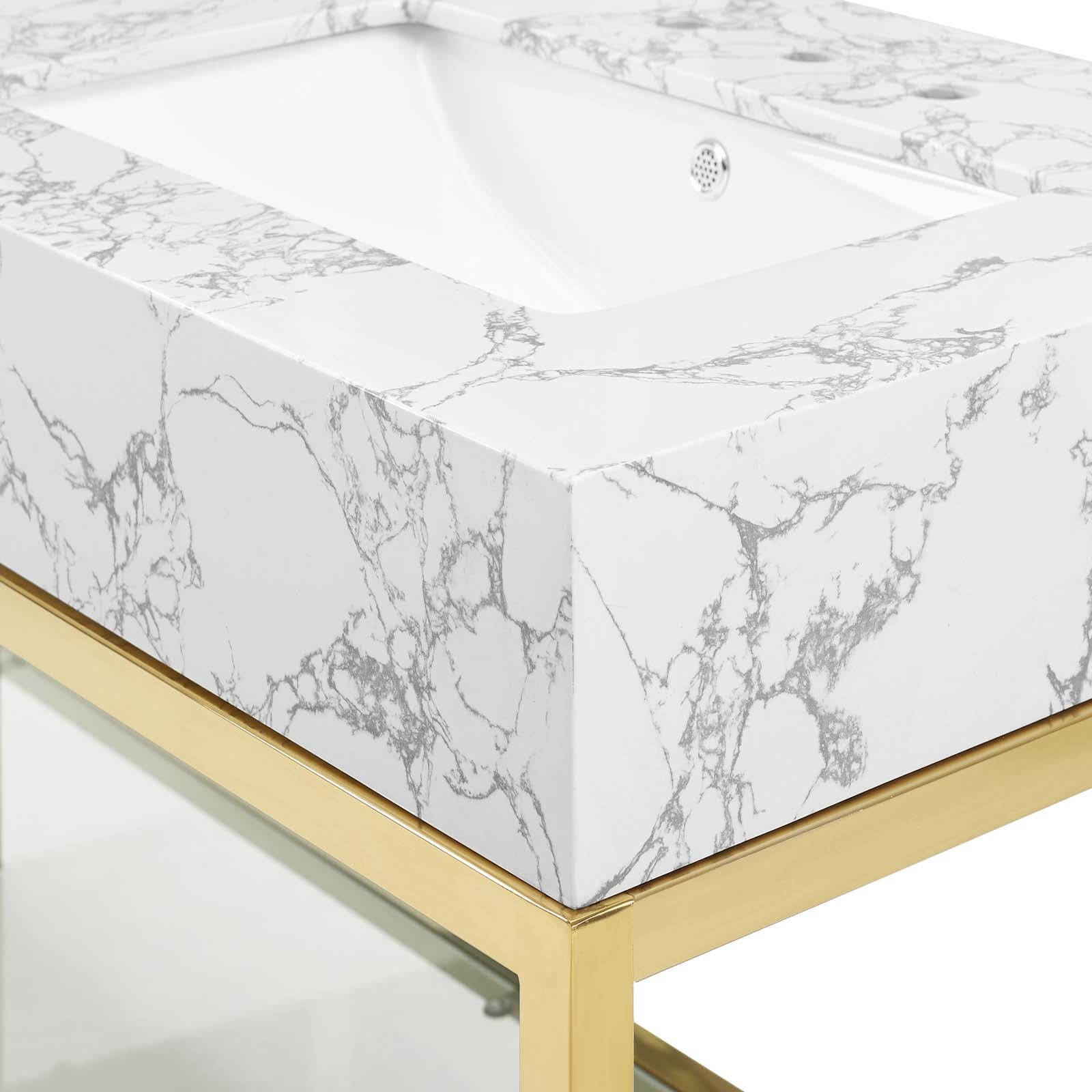 Modway Bathroom Vanity - Kingsley 60" Gold Stainless Steel Bathroom Vanity Gold White