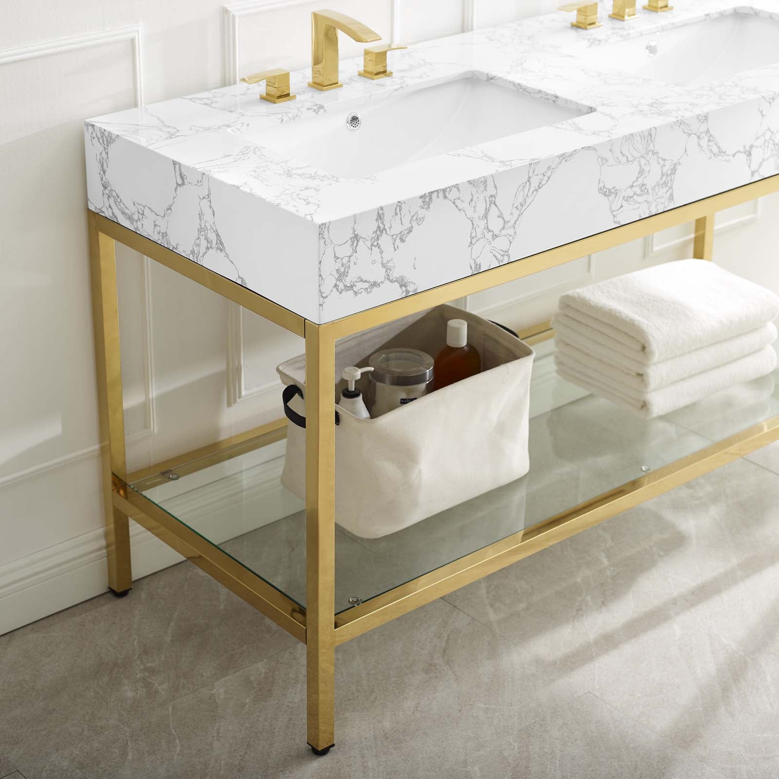 Modway Bathroom Vanity - Kingsley 60" Gold Stainless Steel Bathroom Vanity Gold White