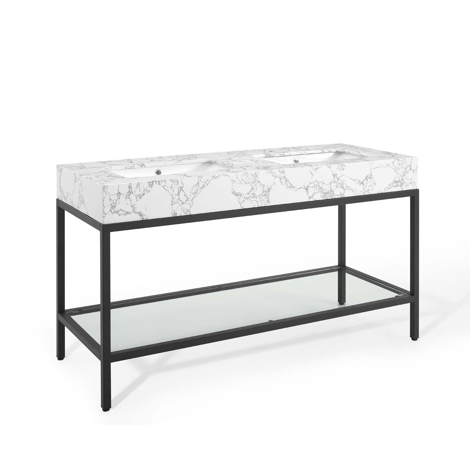 Modway Bathroom Vanity - Kingsley 60" Black Stainless Steel Bathroom Vanity Black White