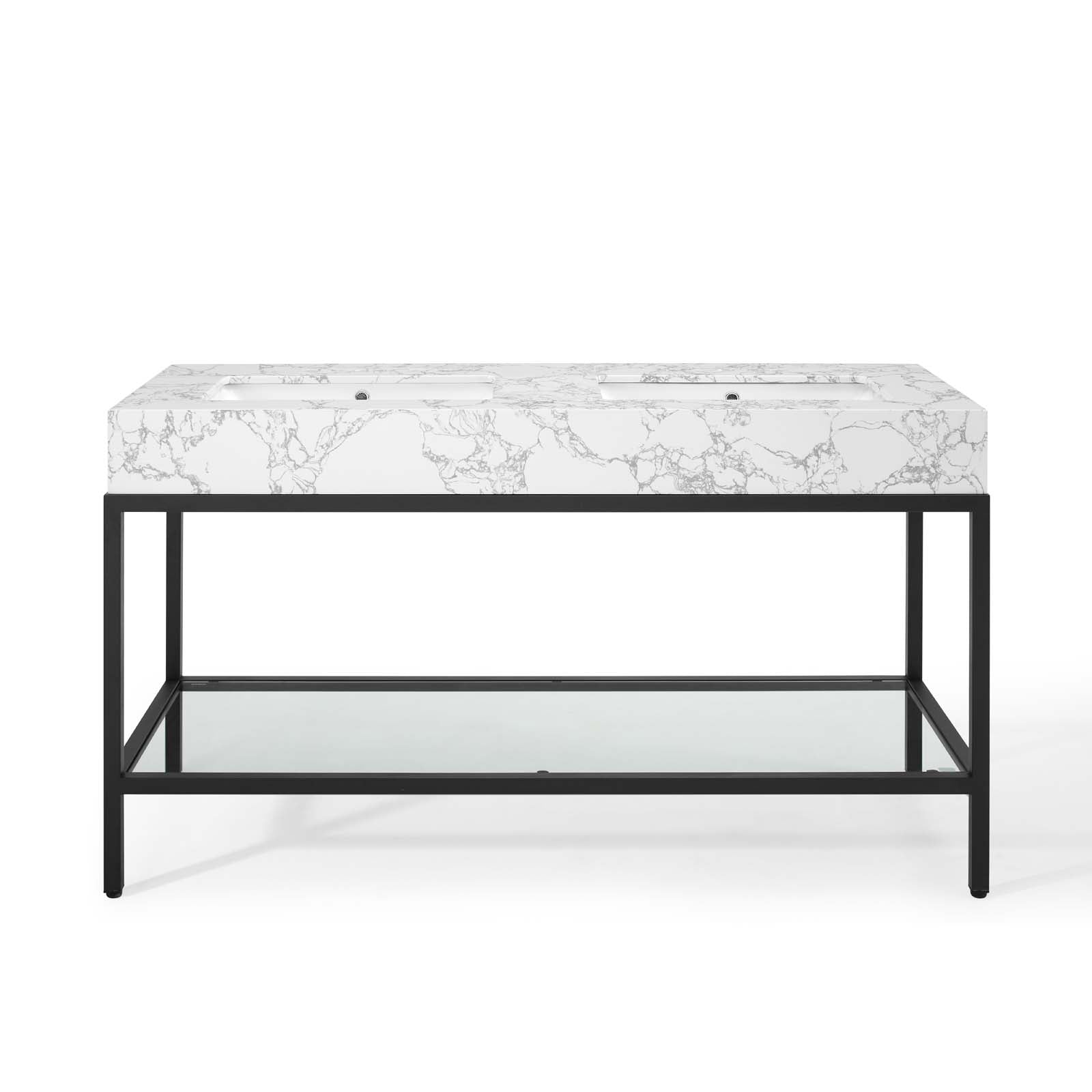 Modway Bathroom Vanity - Kingsley 60" Black Stainless Steel Bathroom Vanity Black White