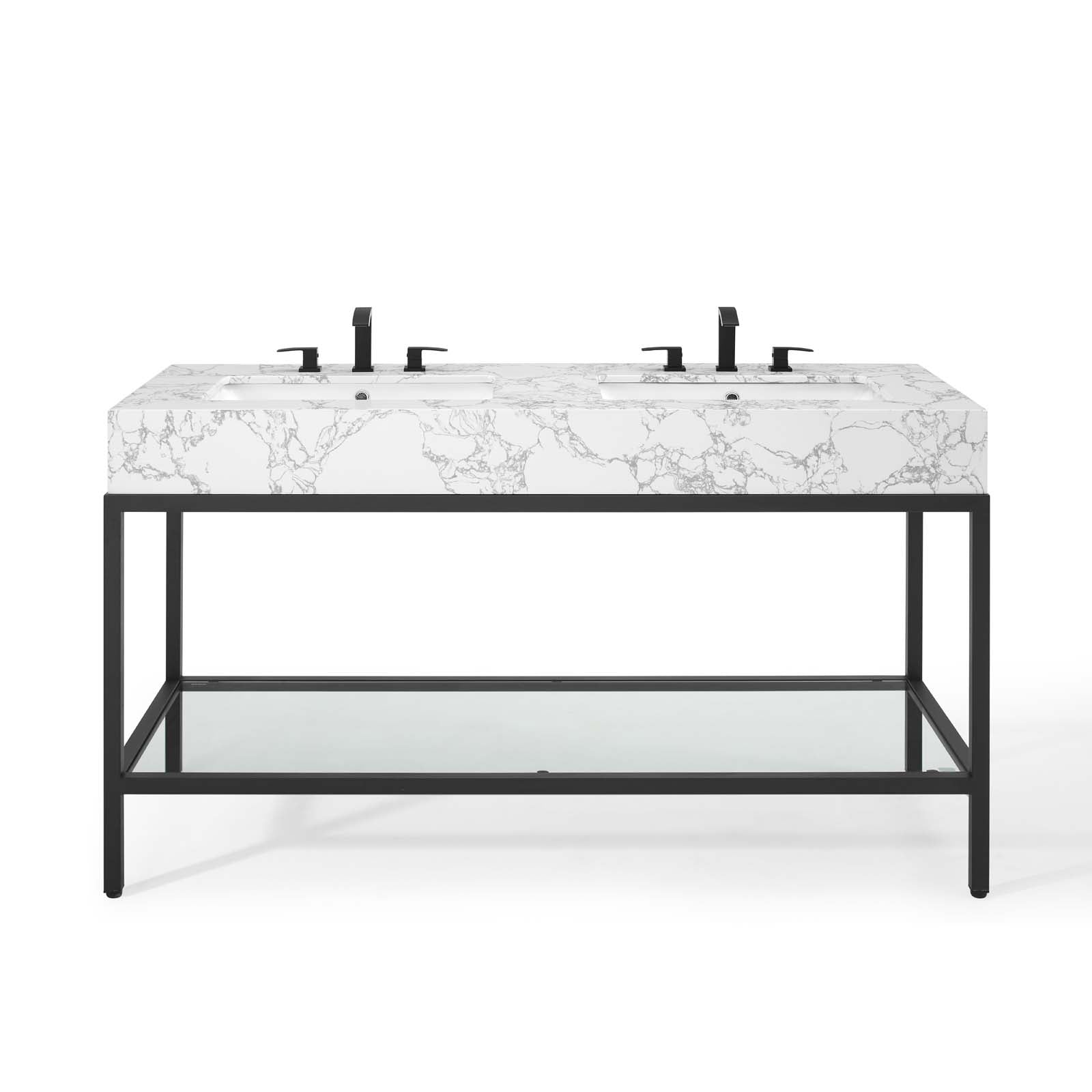 Modway Bathroom Vanity - Kingsley 60" Black Stainless Steel Bathroom Vanity Black White