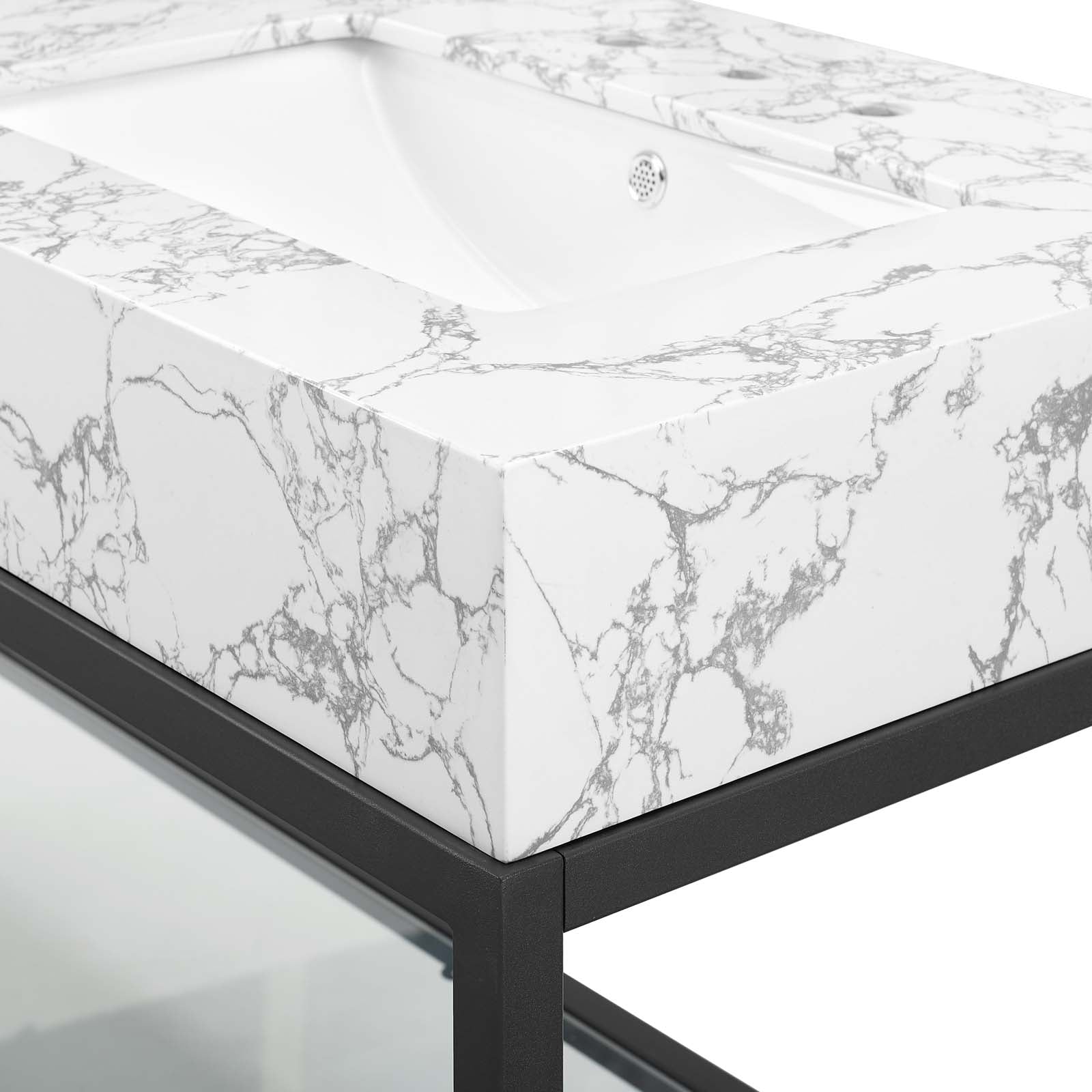 Modway Bathroom Vanity - Kingsley 60" Black Stainless Steel Bathroom Vanity Black White