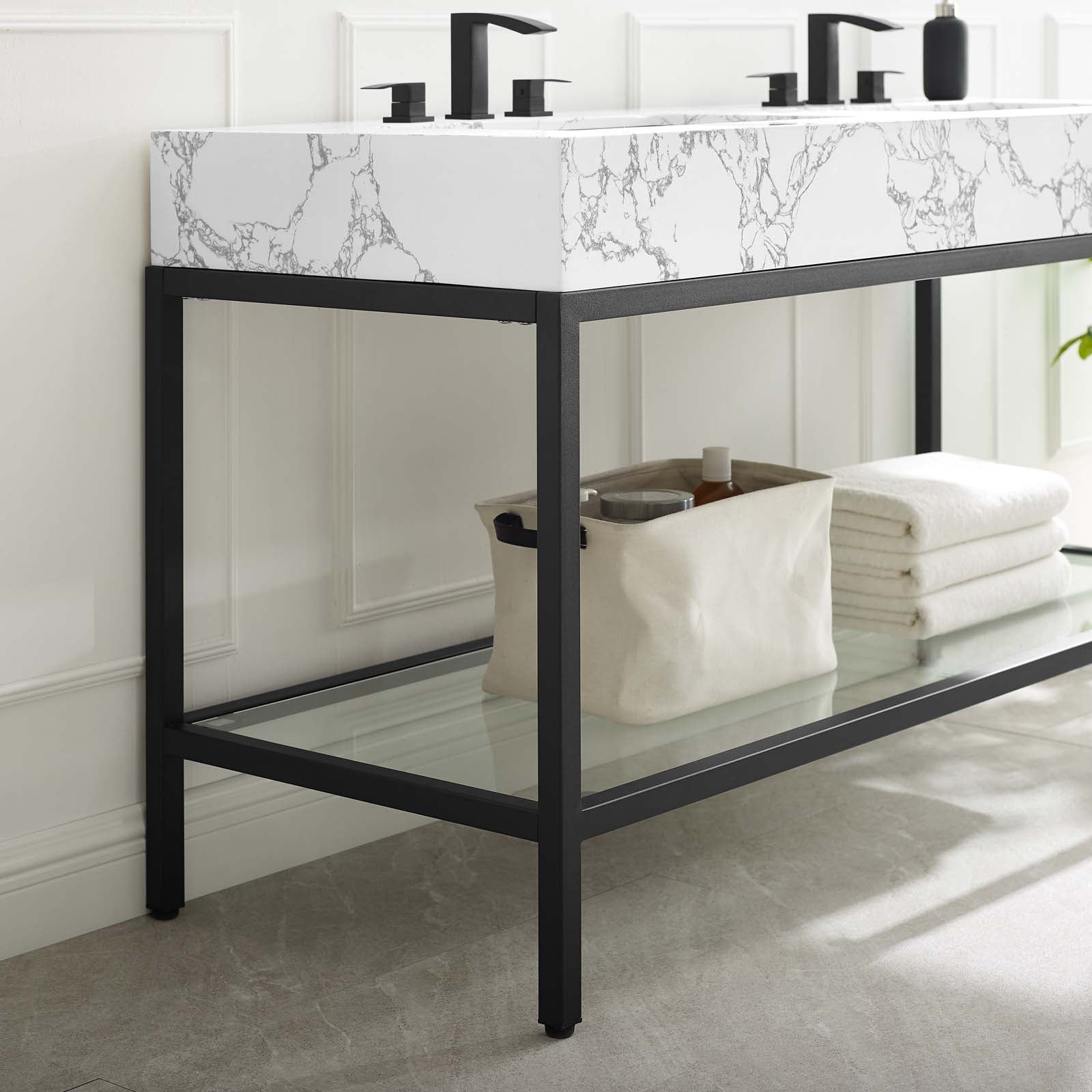 Modway Bathroom Vanity - Kingsley 60" Black Stainless Steel Bathroom Vanity Black White