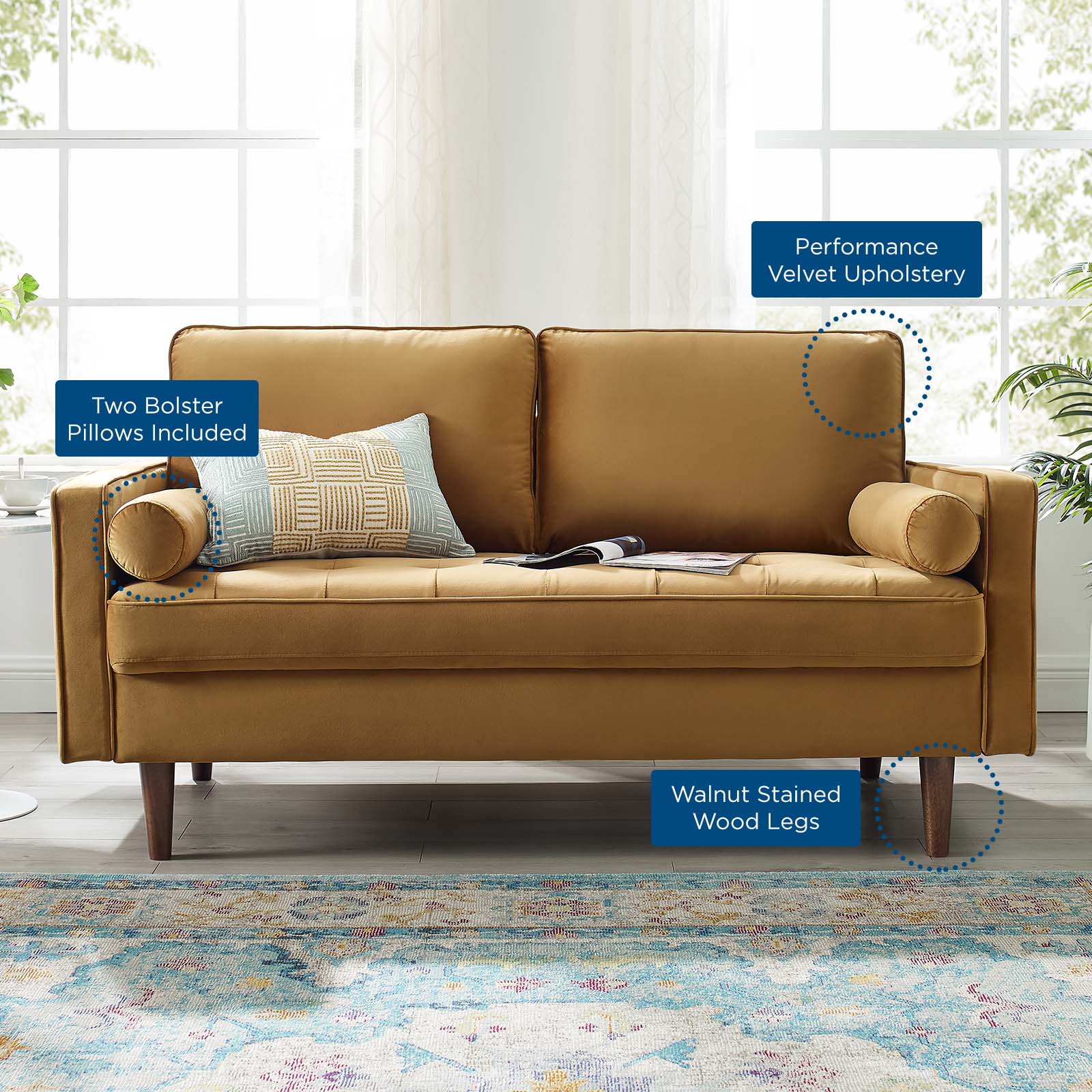 Modway Loveseats - Valour-Performance-Velvet-Loveseat-Cognac