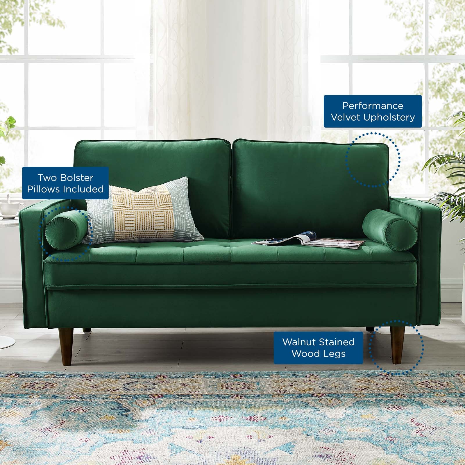 Modway Loveseats - Valour Performance Velvet Loveseat Green