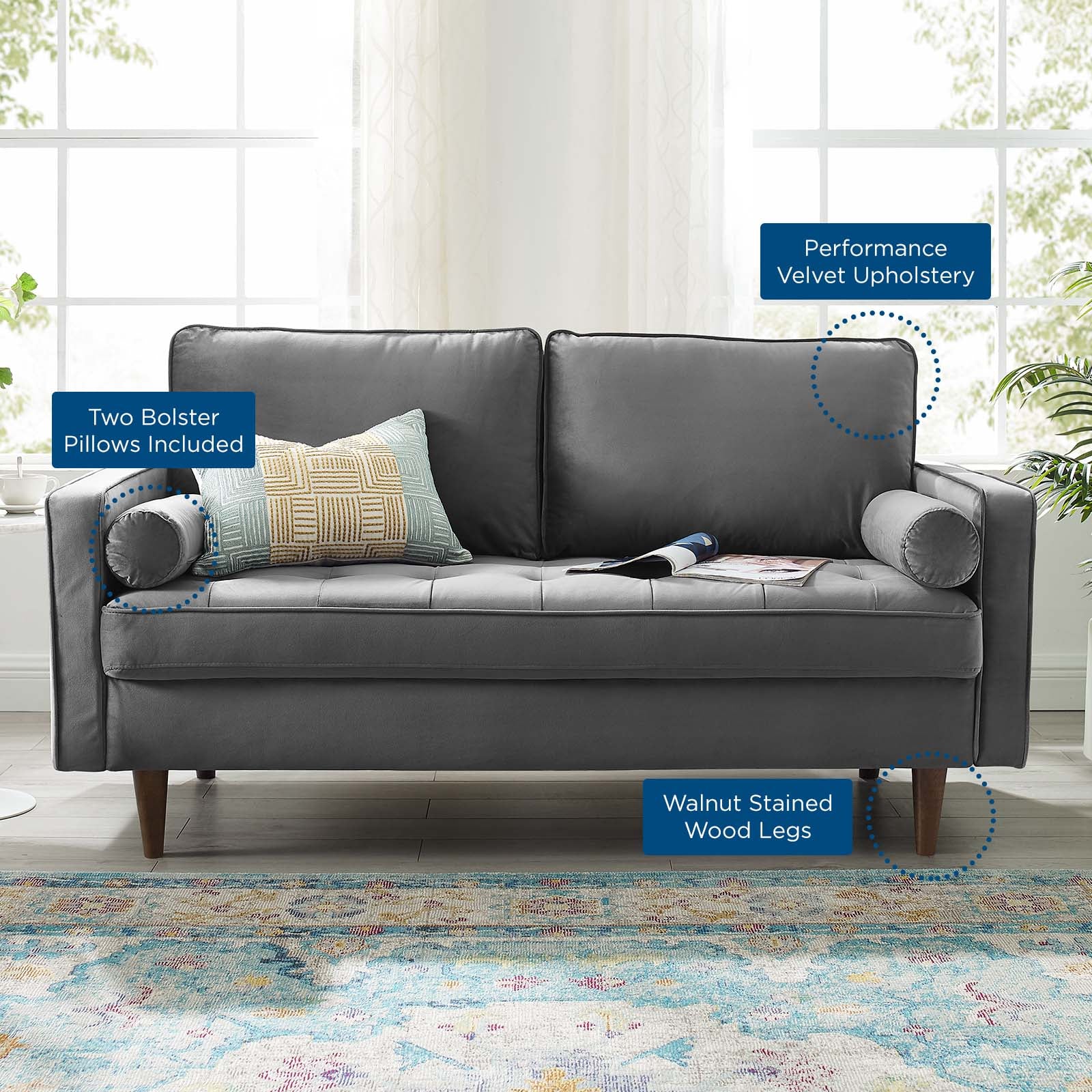 Modway Loveseats - Valour Performance Velvet Loveseat Gray