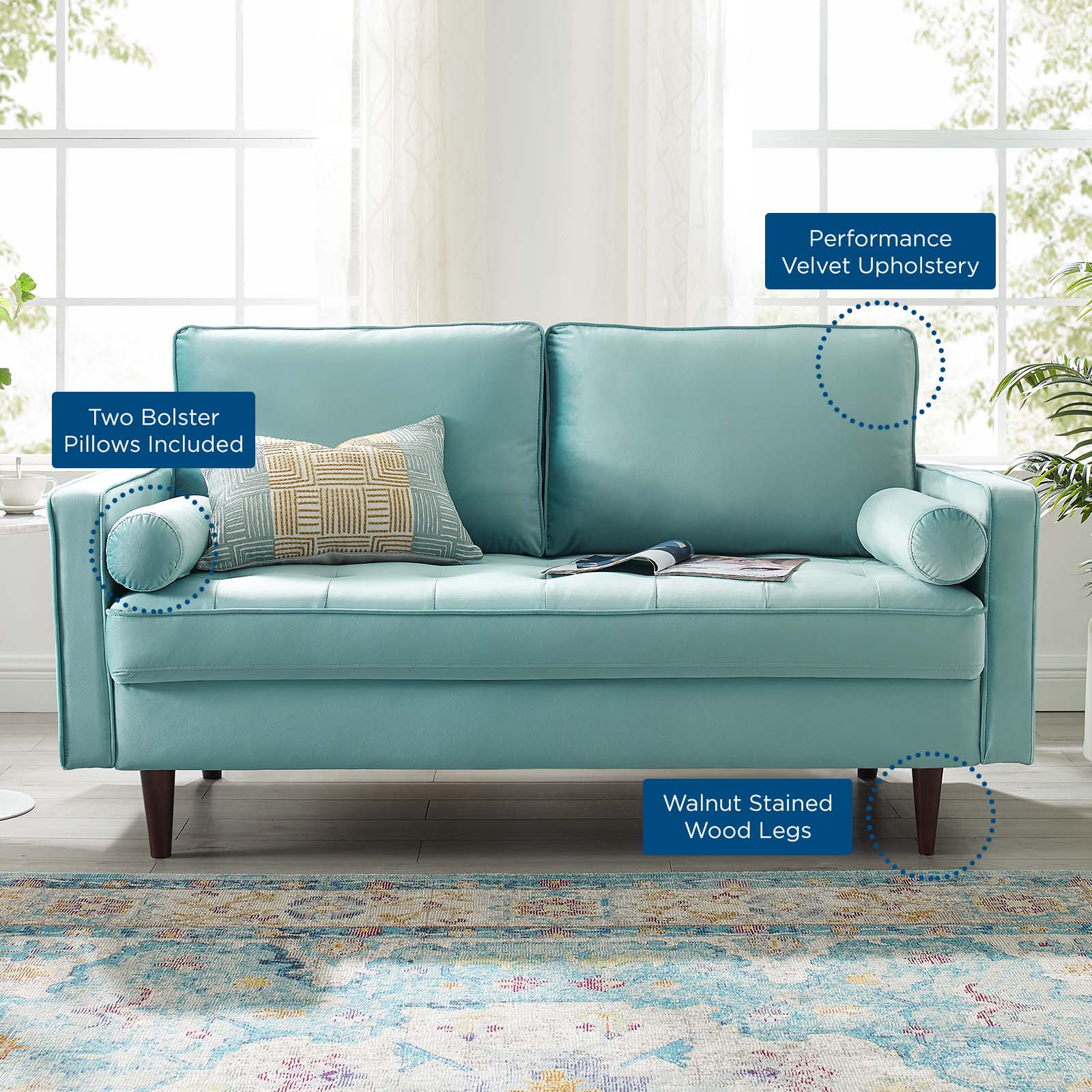 Modway Loveseats - Valour Performance Velvet Loveseat Mint