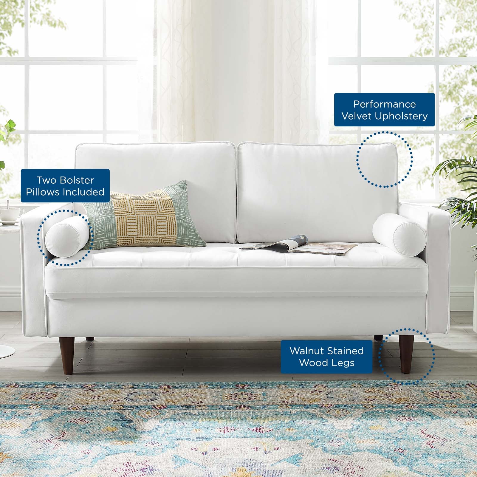 Modway Loveseats - Valour Performance Velvet Loveseat White