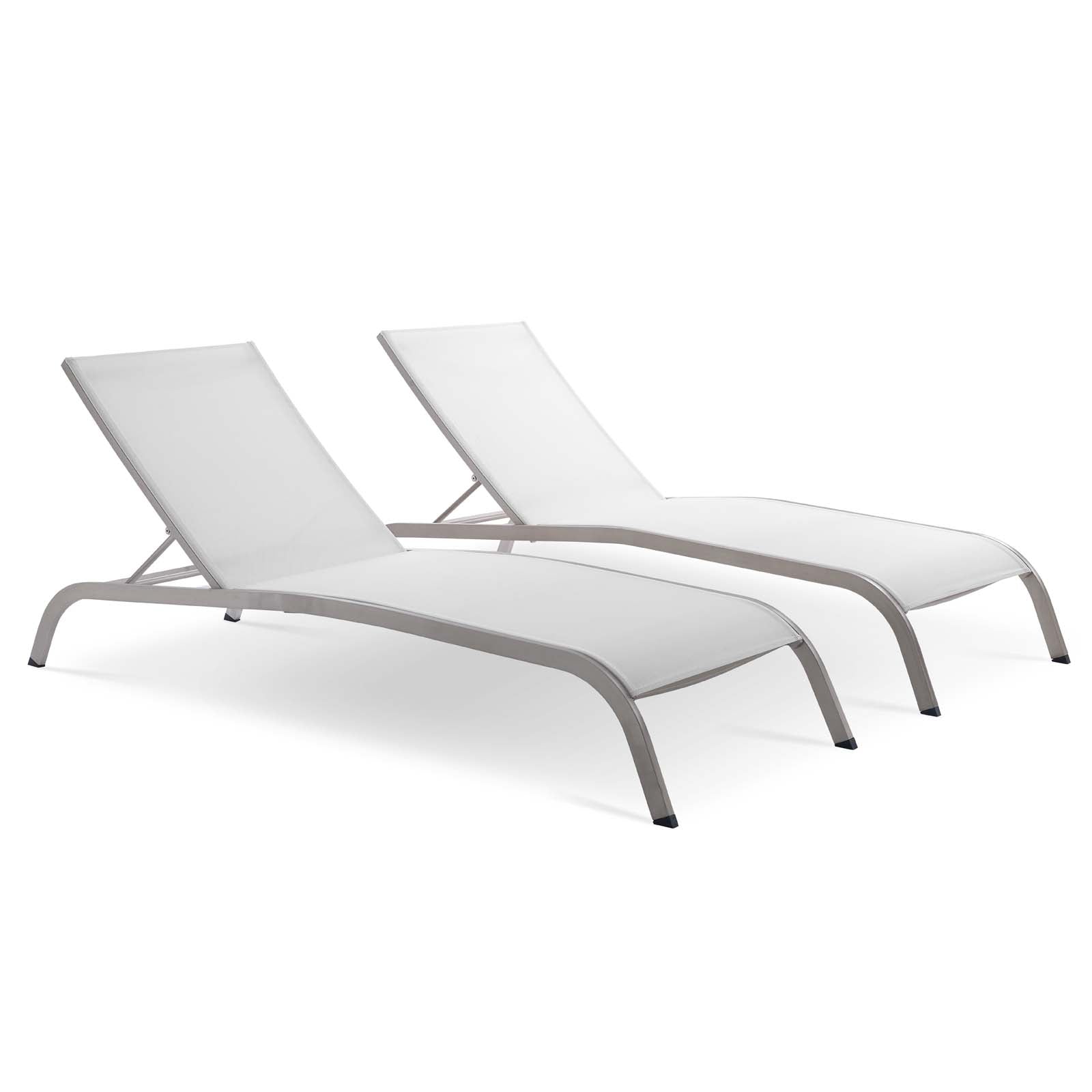 Modway Outdoor Loungers - Savannah Outdoor Patio Mesh Chaise Lounge Set of 2 White