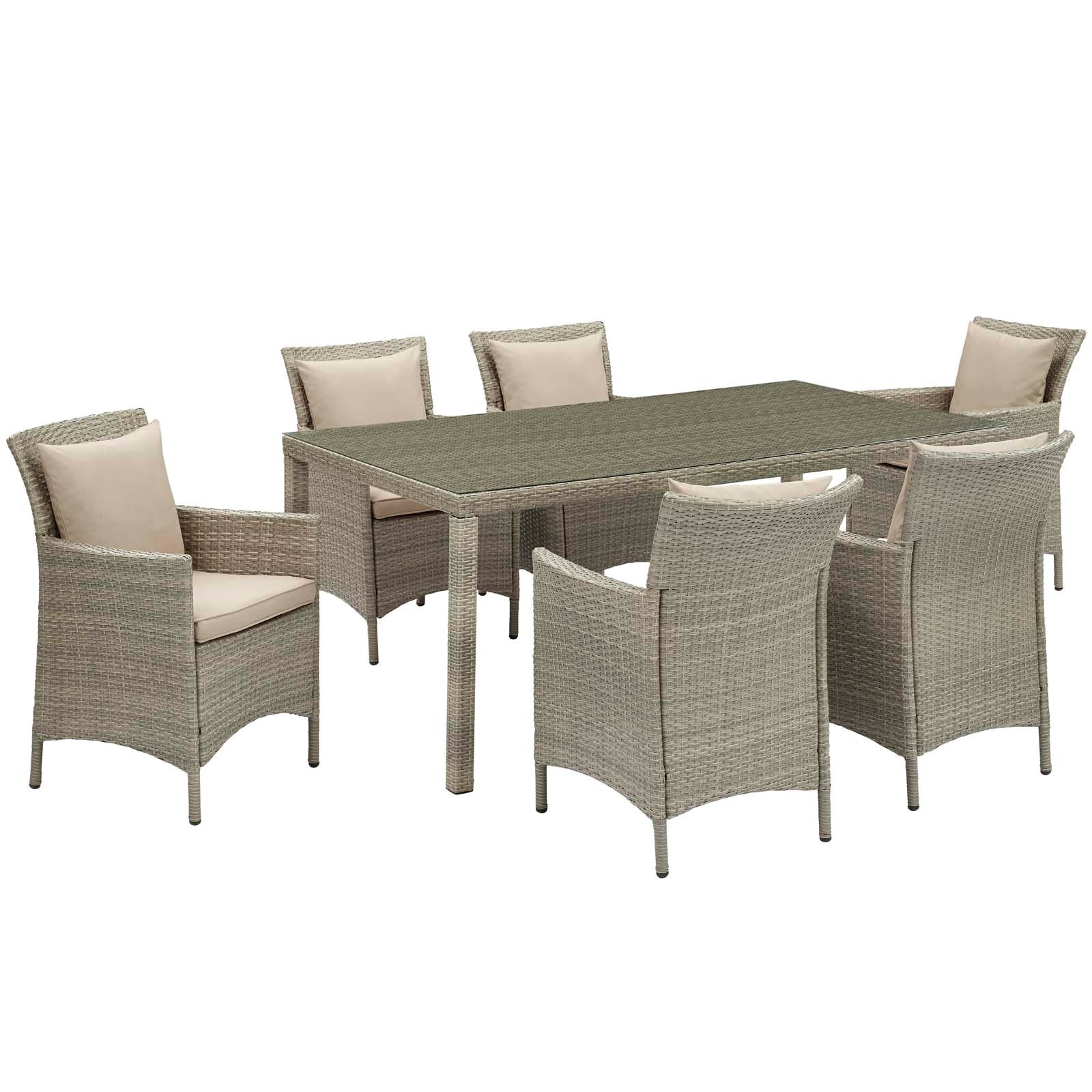 Modway Outdoor Dining Sets - Conduit 7 Piece Outdoor Patio Wicker Rattan Dining Set Light Gray Beige