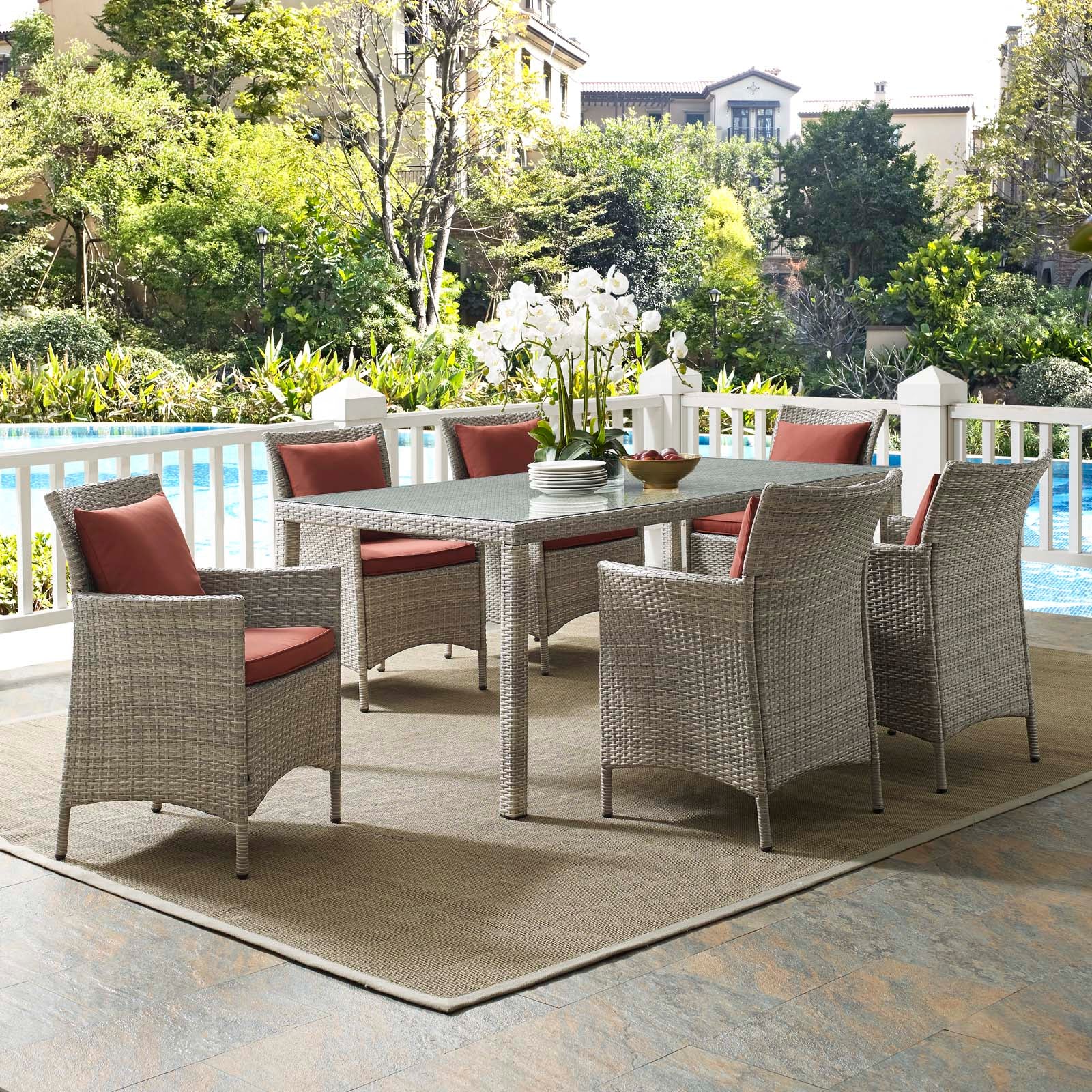 Modway Outdoor Sofas - Conduit-7-Piece-Outdoor-Patio-Wicker-Rattan-Dining-Set-Light-Gray-Currant