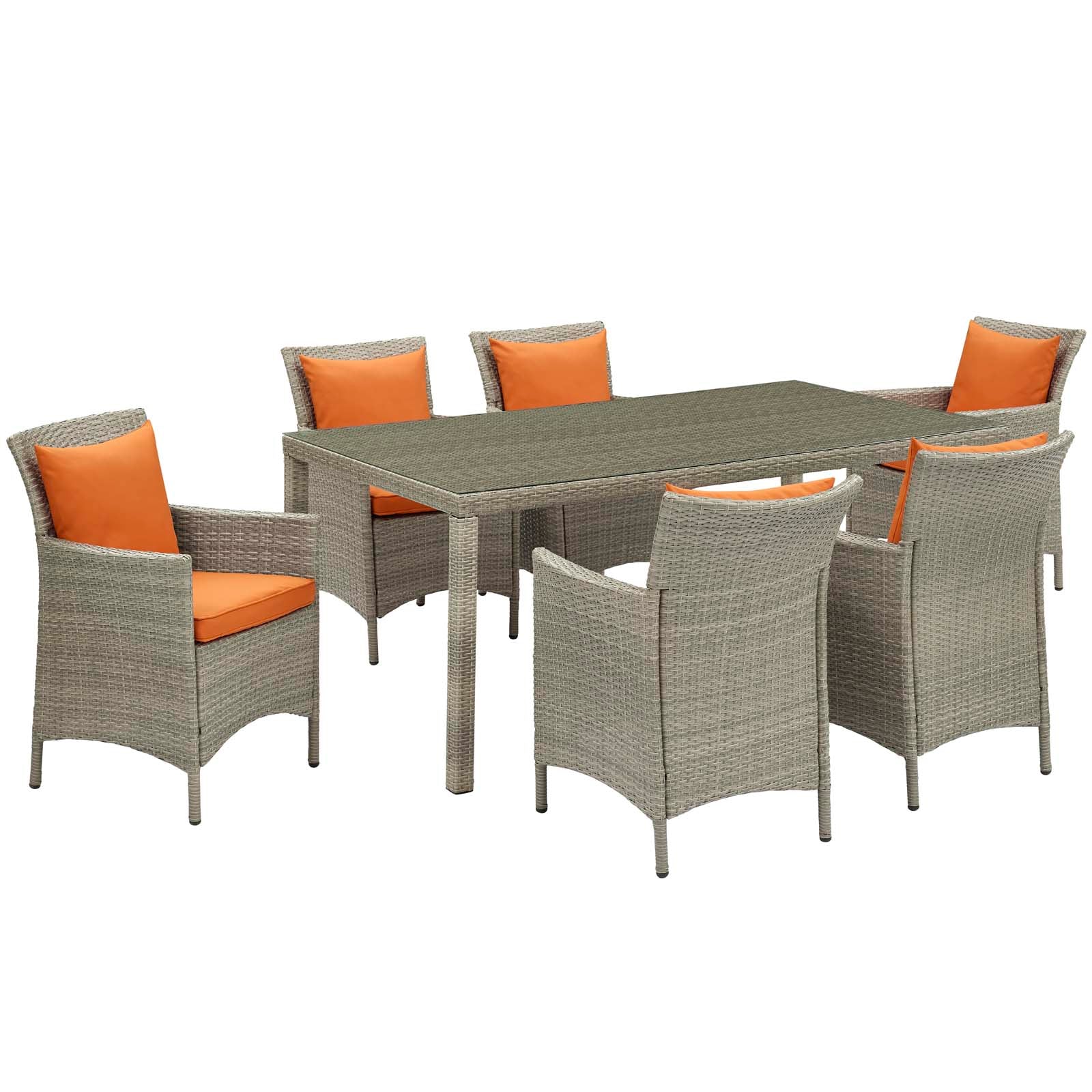 Modway Outdoor Dining Sets - Conduit 7 Piece Outdoor Patio Wicker Rattan Dining Set Light Gray Orange